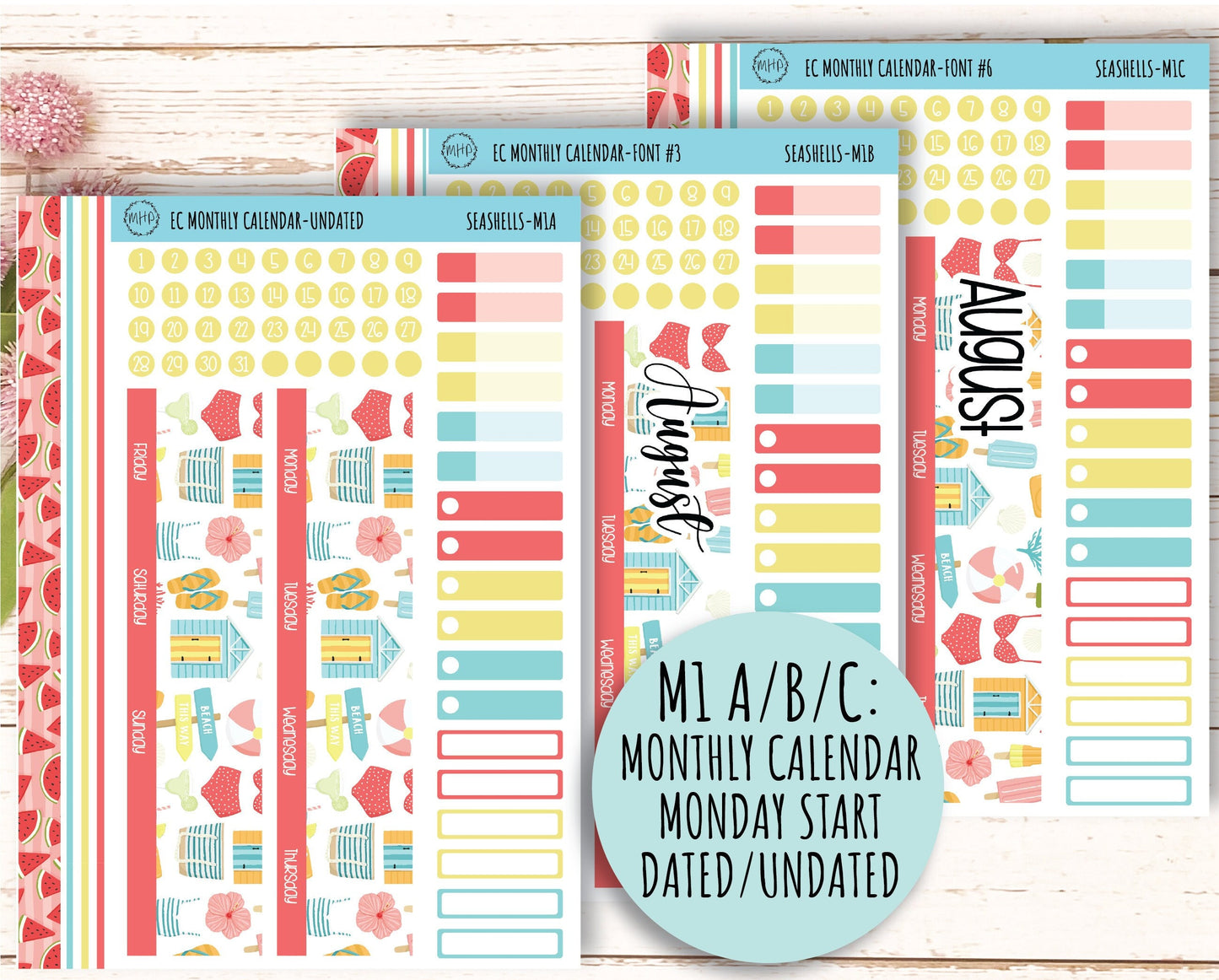 August Monthly Kit Stickers for 7x9 Erin Condren Planners. "SUMMER TIME" || ST-M