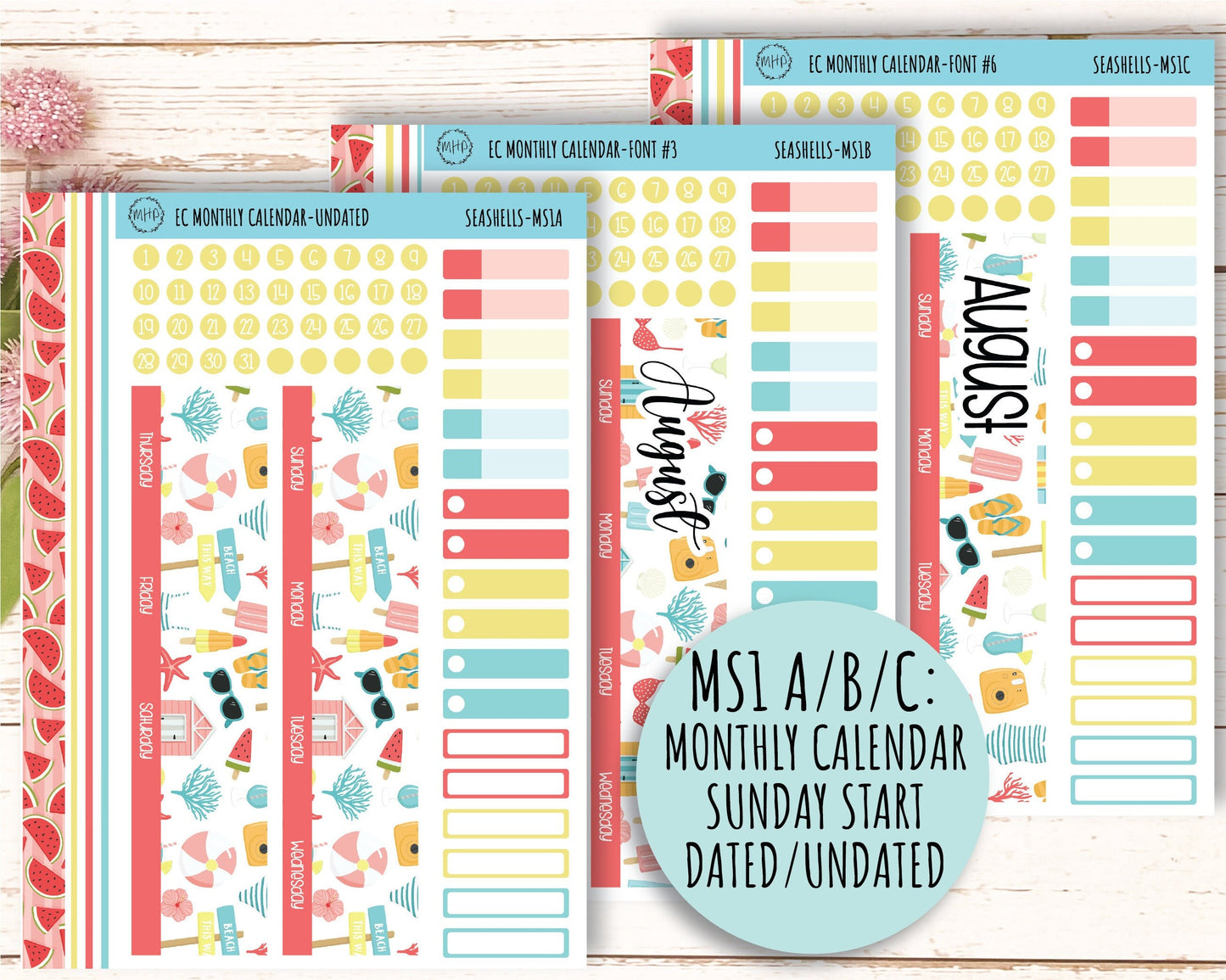 August Monthly Kit Stickers for 7x9 Erin Condren Planners. "SUMMER TIME" || ST-M