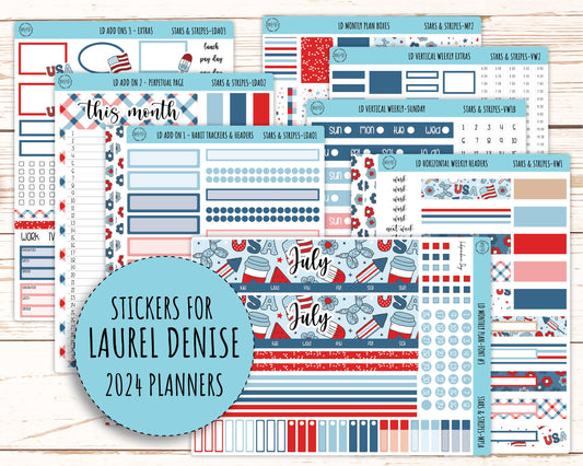 July Sticker for 2024 Laurel Denise Planners. "Stars and Stripes" || MPS&S