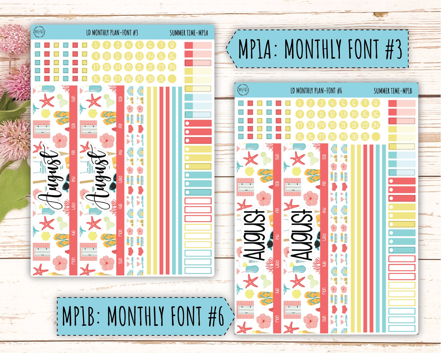 August Stickers for 2024 Laurel Denise Planners. "Summer Time" || MPST