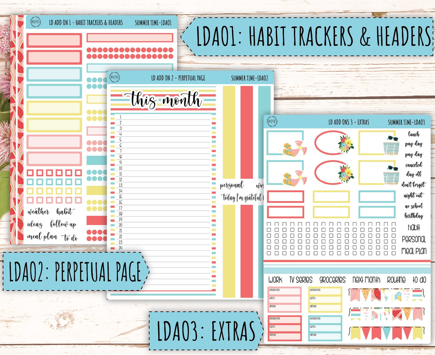 August Stickers for 2024 Laurel Denise Planners. "Summer Time" || MPST