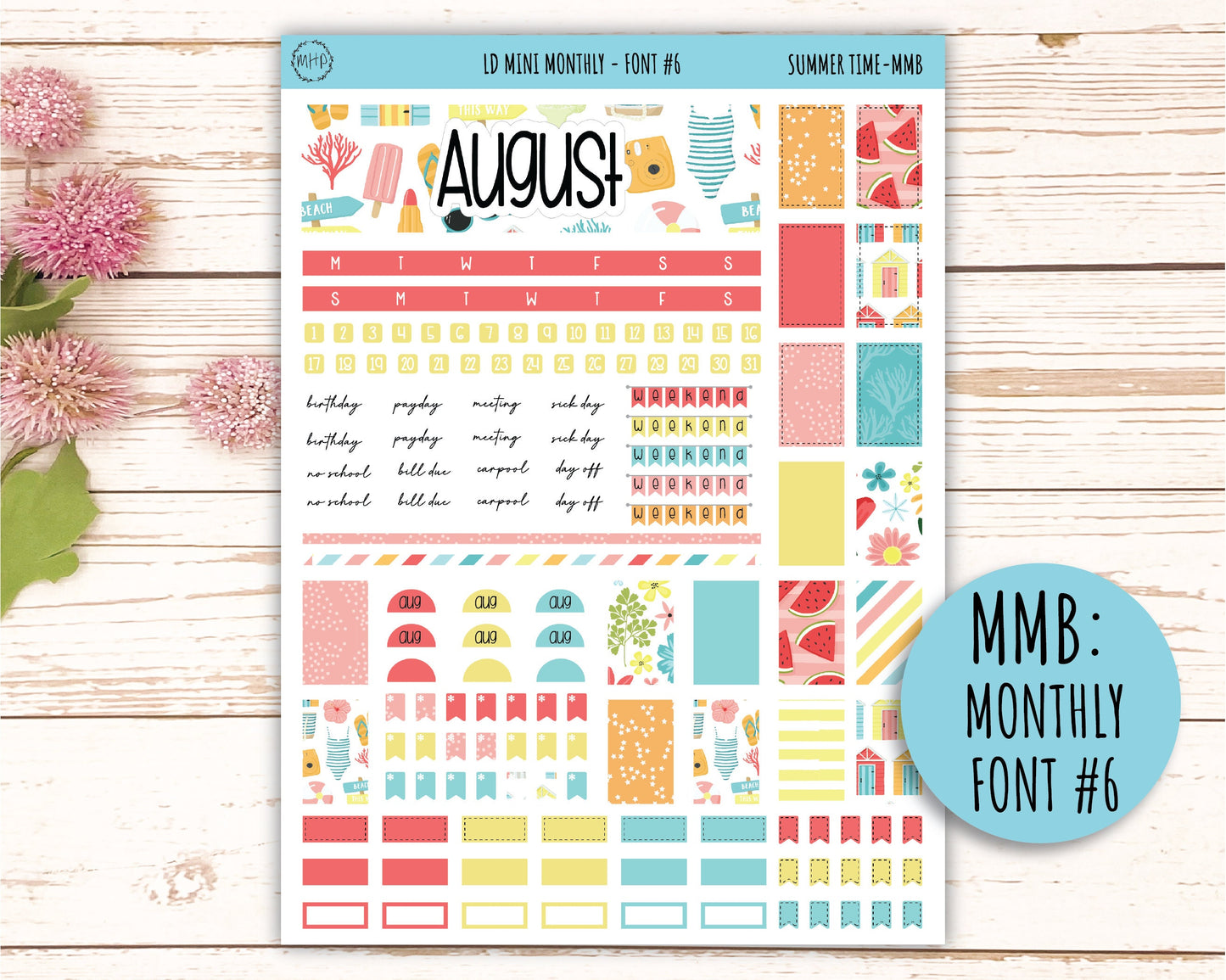 August Stickers for MINI Laurel Denise Planners "Summer Time" || MST