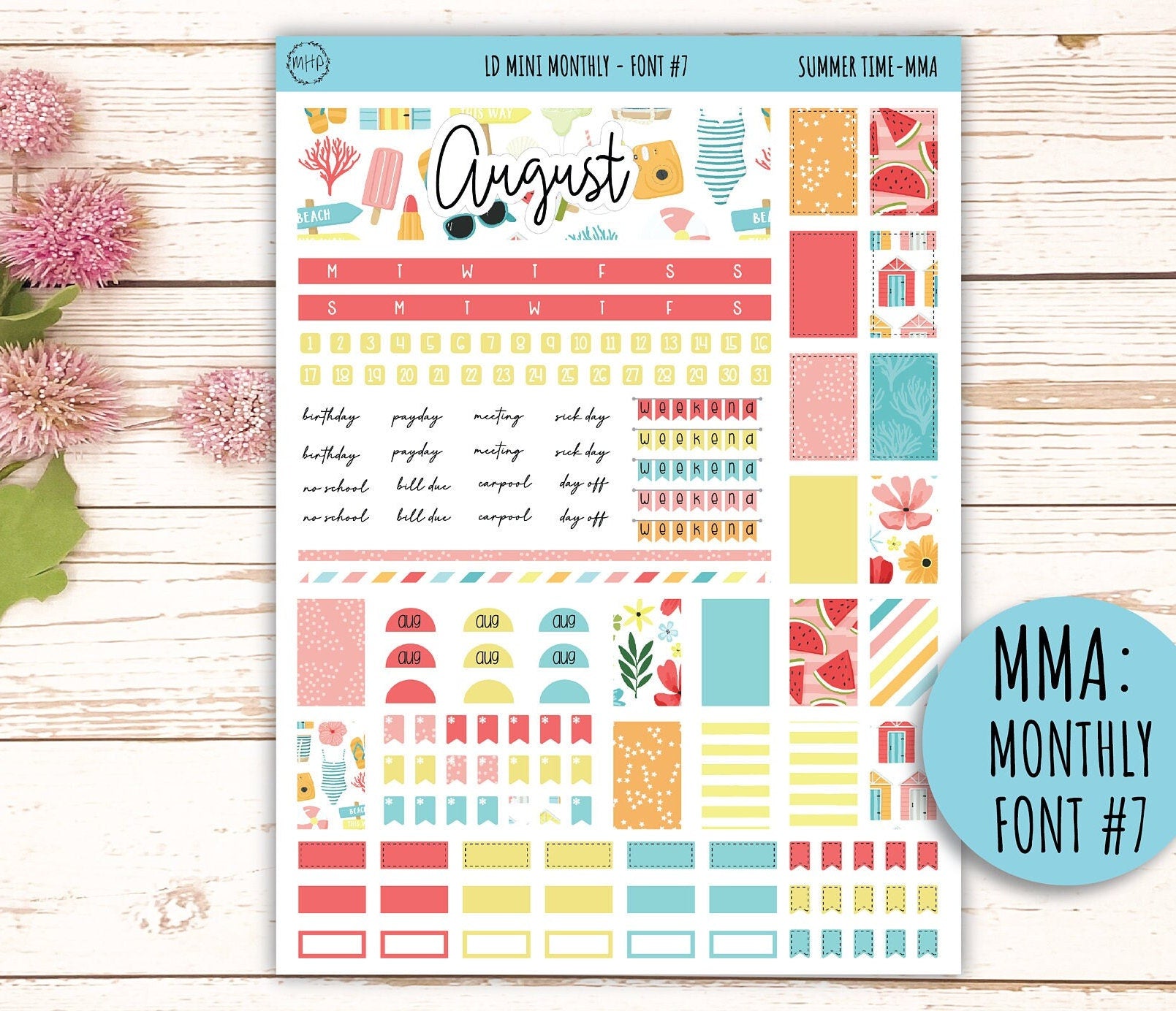 August Stickers for MINI Laurel Denise Planners "Summer Time" || MST