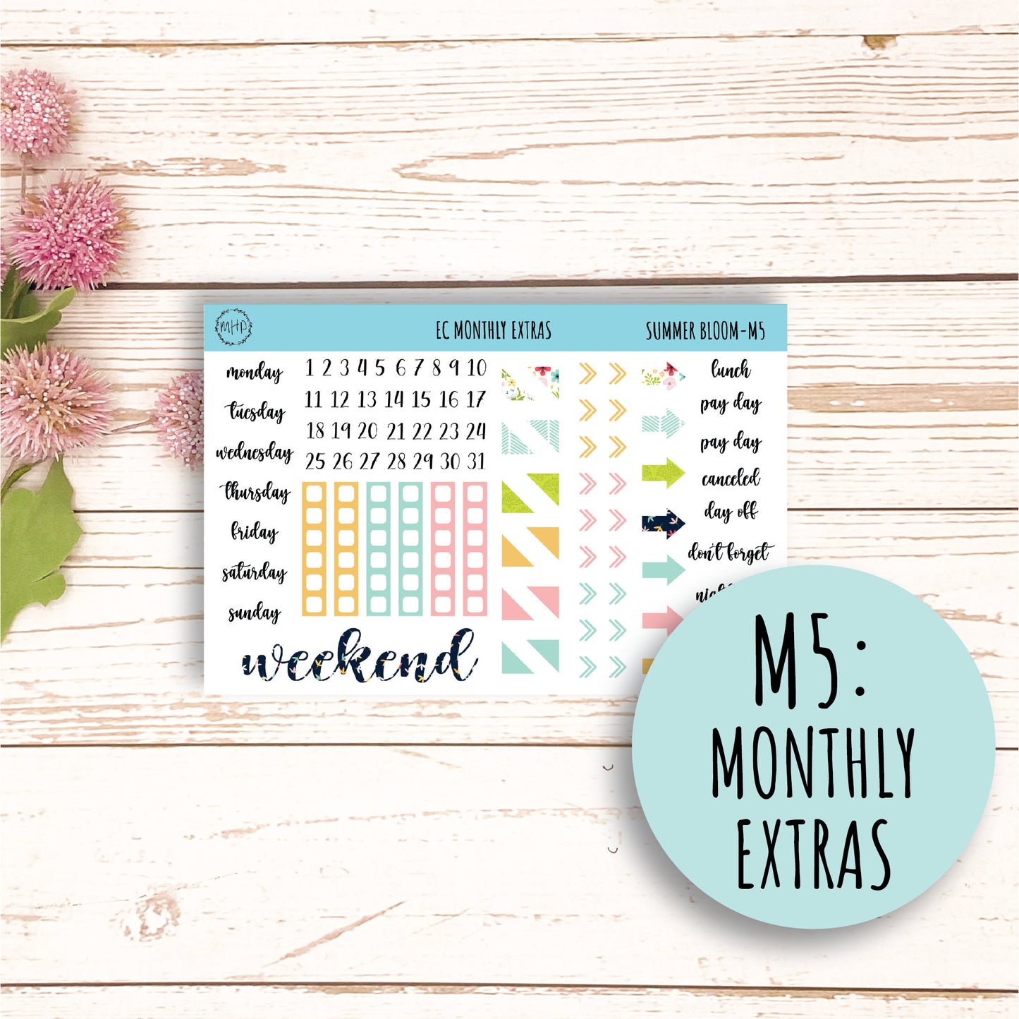 July Monthly Kit Stickers for 7x9 Erin Condren Planners. "SUMMER BLOOM" || SB-M