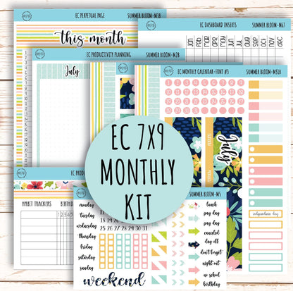 July Monthly Kit Stickers for 7x9 Erin Condren Planners. "SUMMER BLOOM" || SB-M