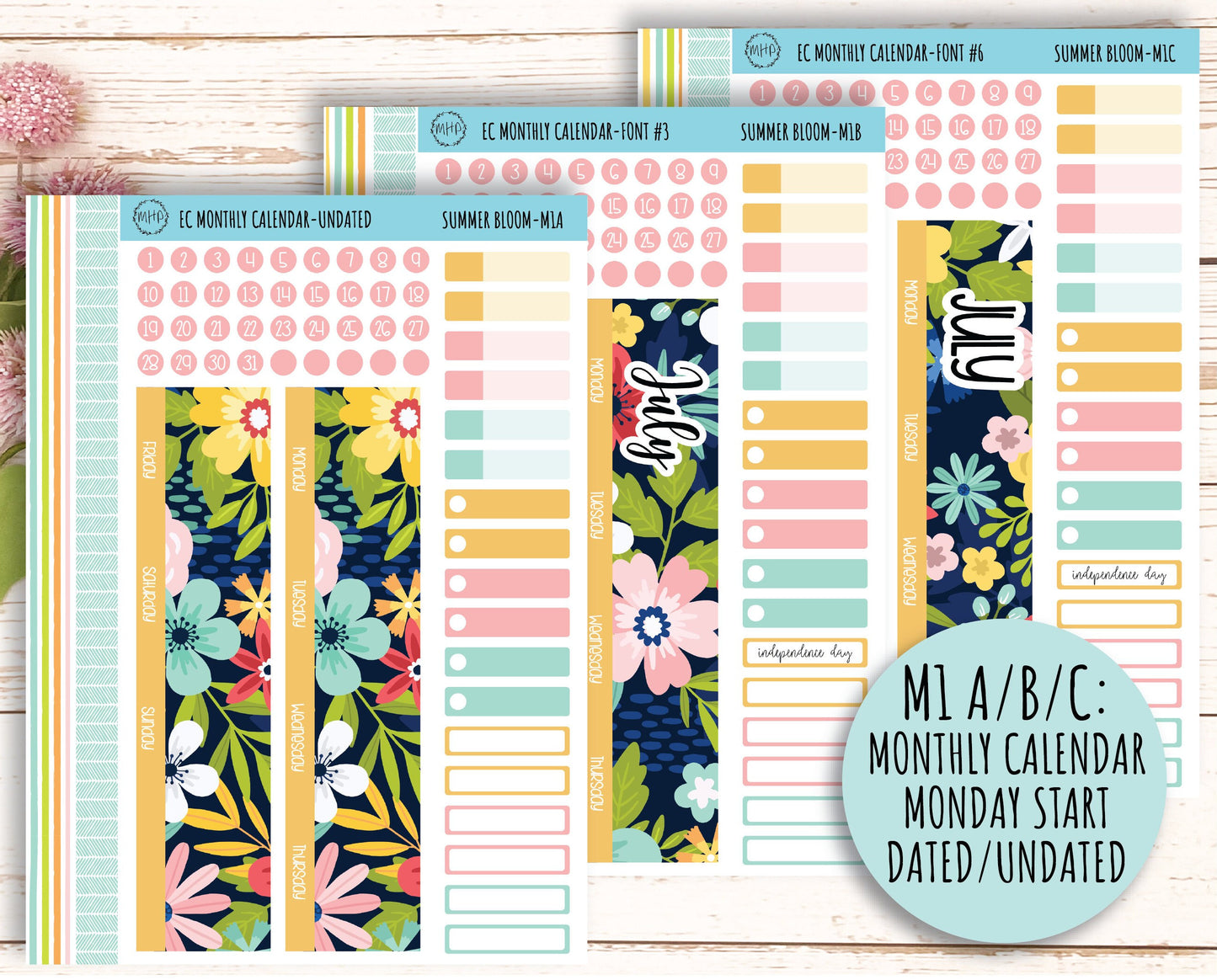 July Monthly Kit Stickers for 7x9 Erin Condren Planners. "SUMMER BLOOM" || SB-M