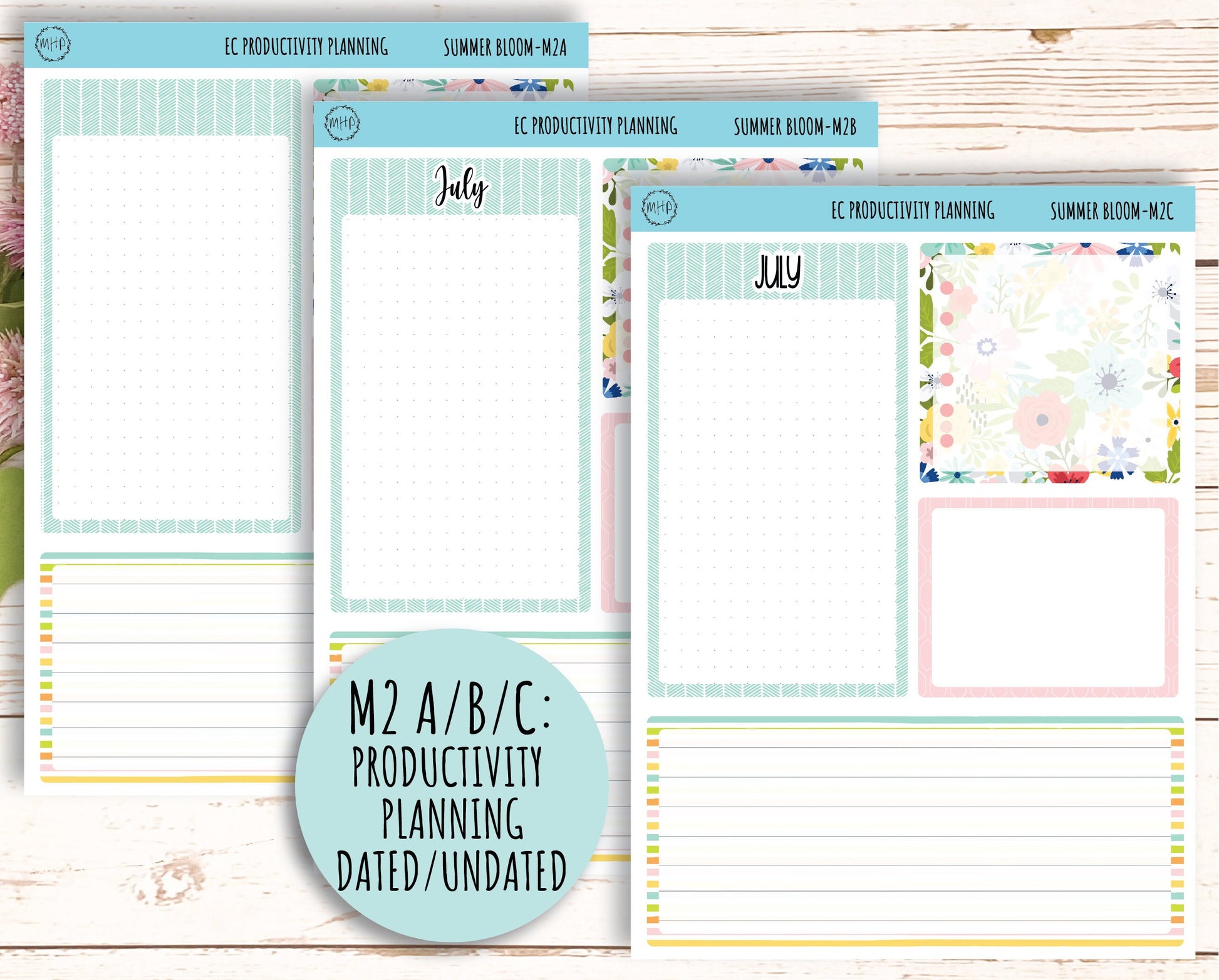 July Monthly Kit Stickers for 7x9 Erin Condren Planners. "SUMMER BLOOM" || SB-M