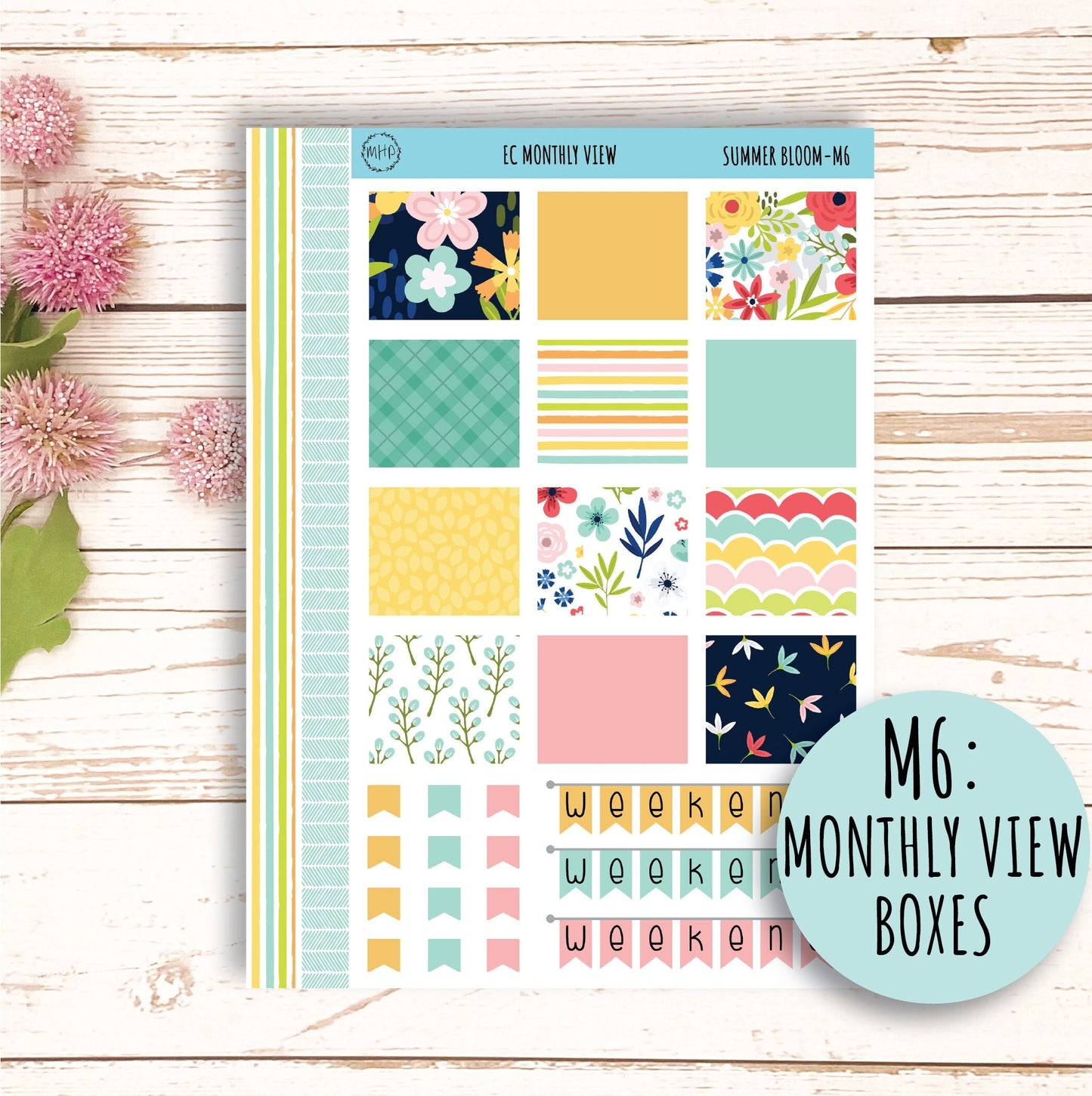 July Monthly Kit Stickers for 7x9 Erin Condren Planners. "SUMMER BLOOM" || SB-M