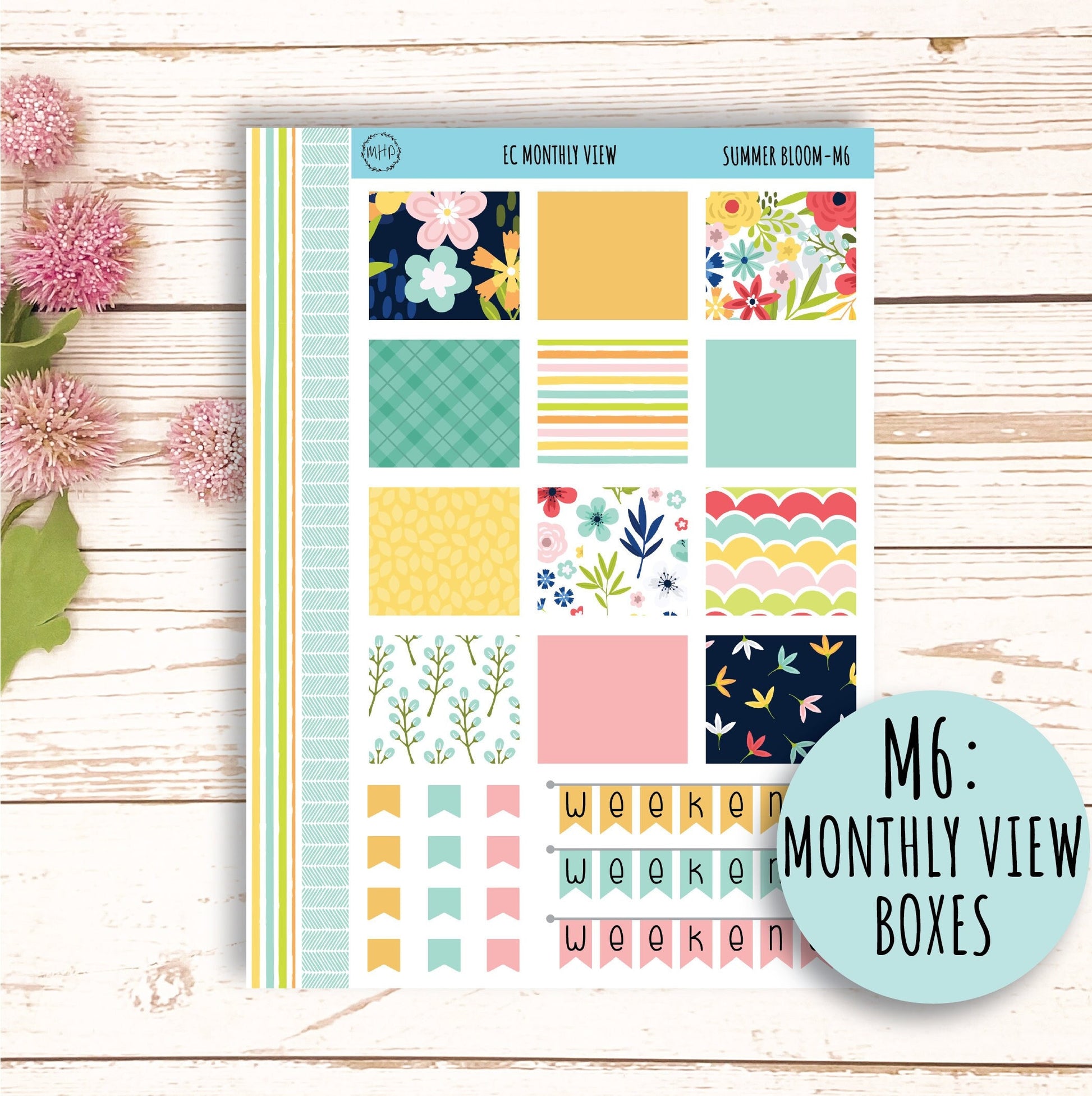 July Monthly Kit Stickers for 7x9 Erin Condren Planners. "SUMMER BLOOM" || SB-M