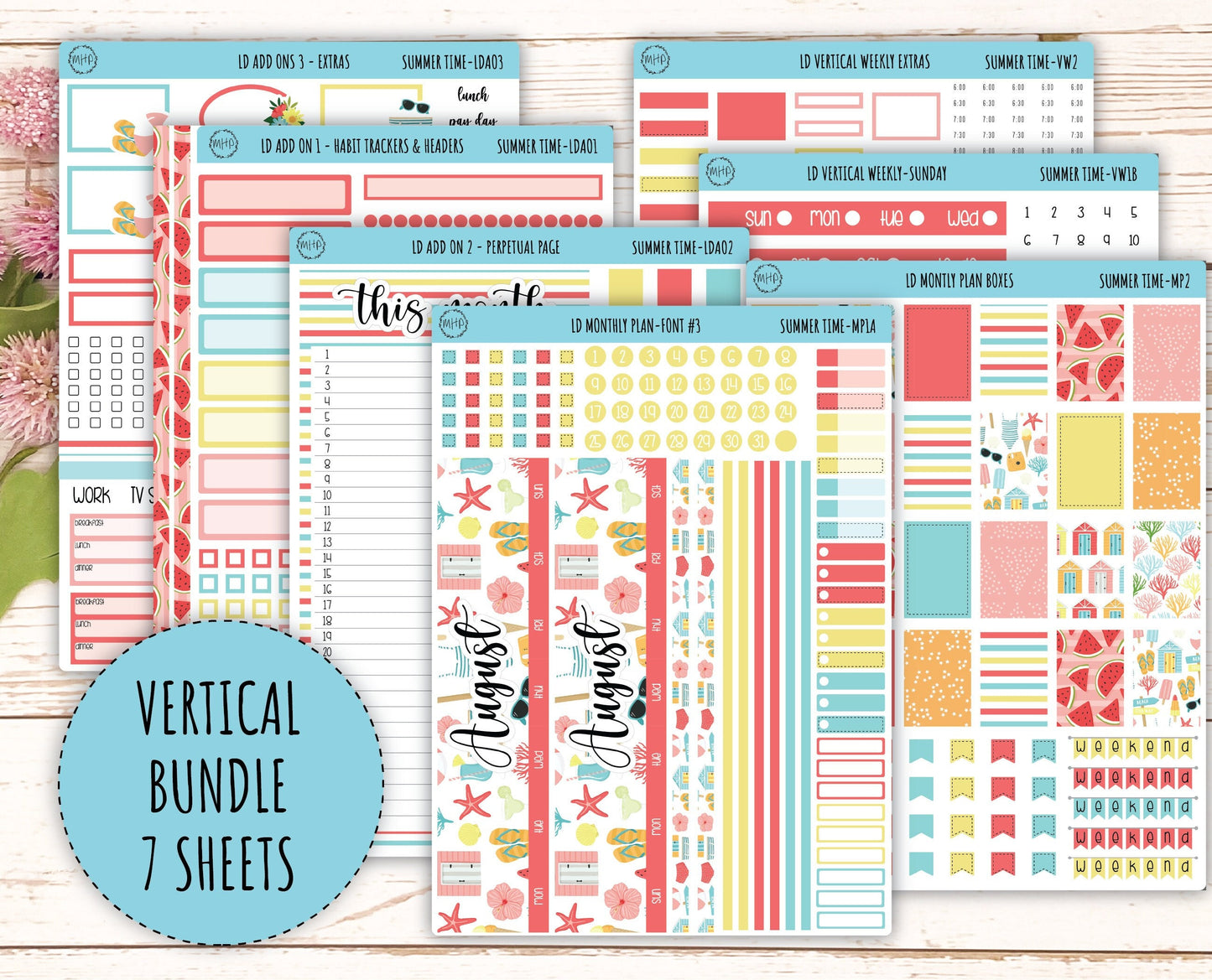 August Stickers for 2024 Laurel Denise Planners. "Summer Time" || MPST