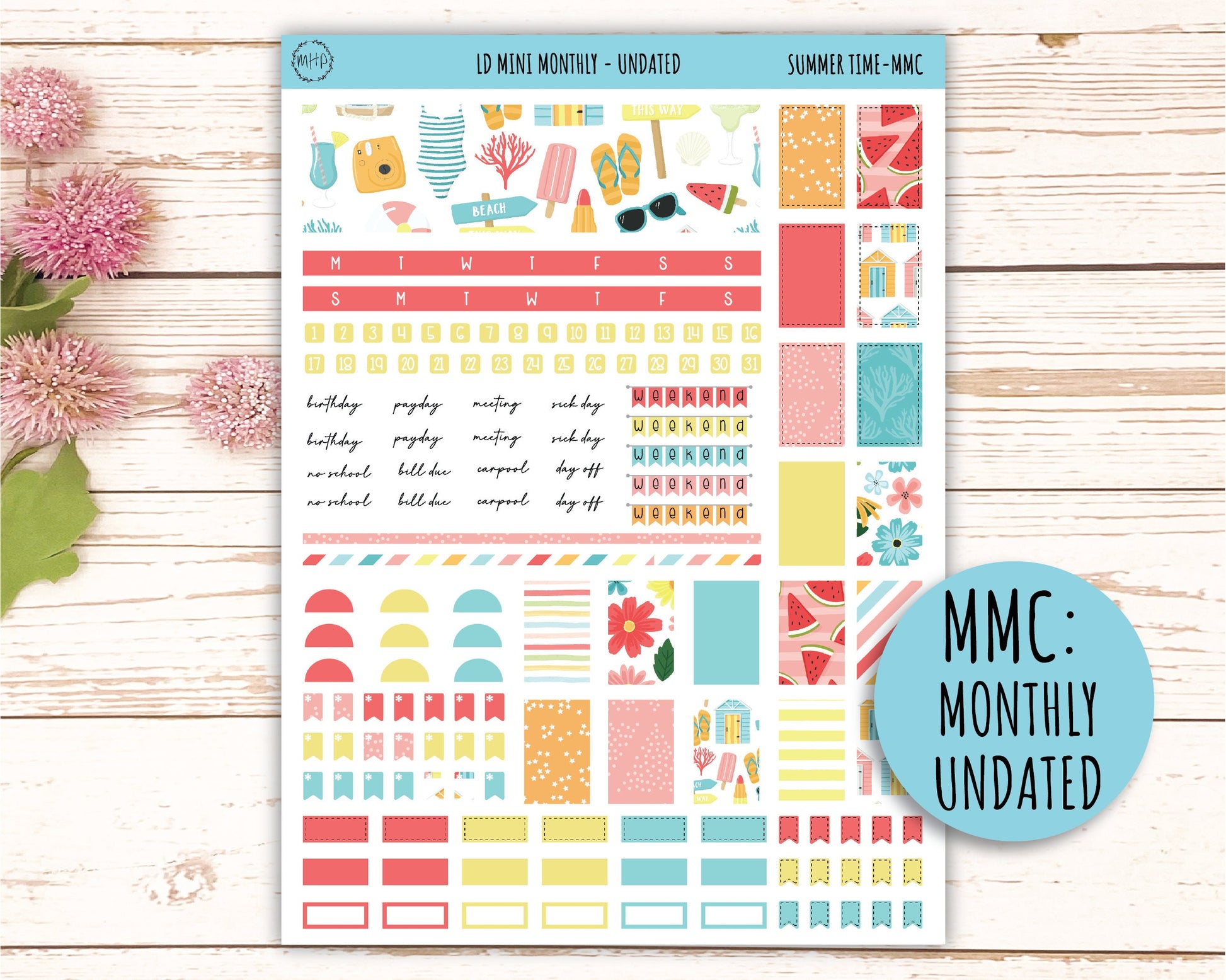 August Stickers for MINI Laurel Denise Planners "Summer Time" || MST