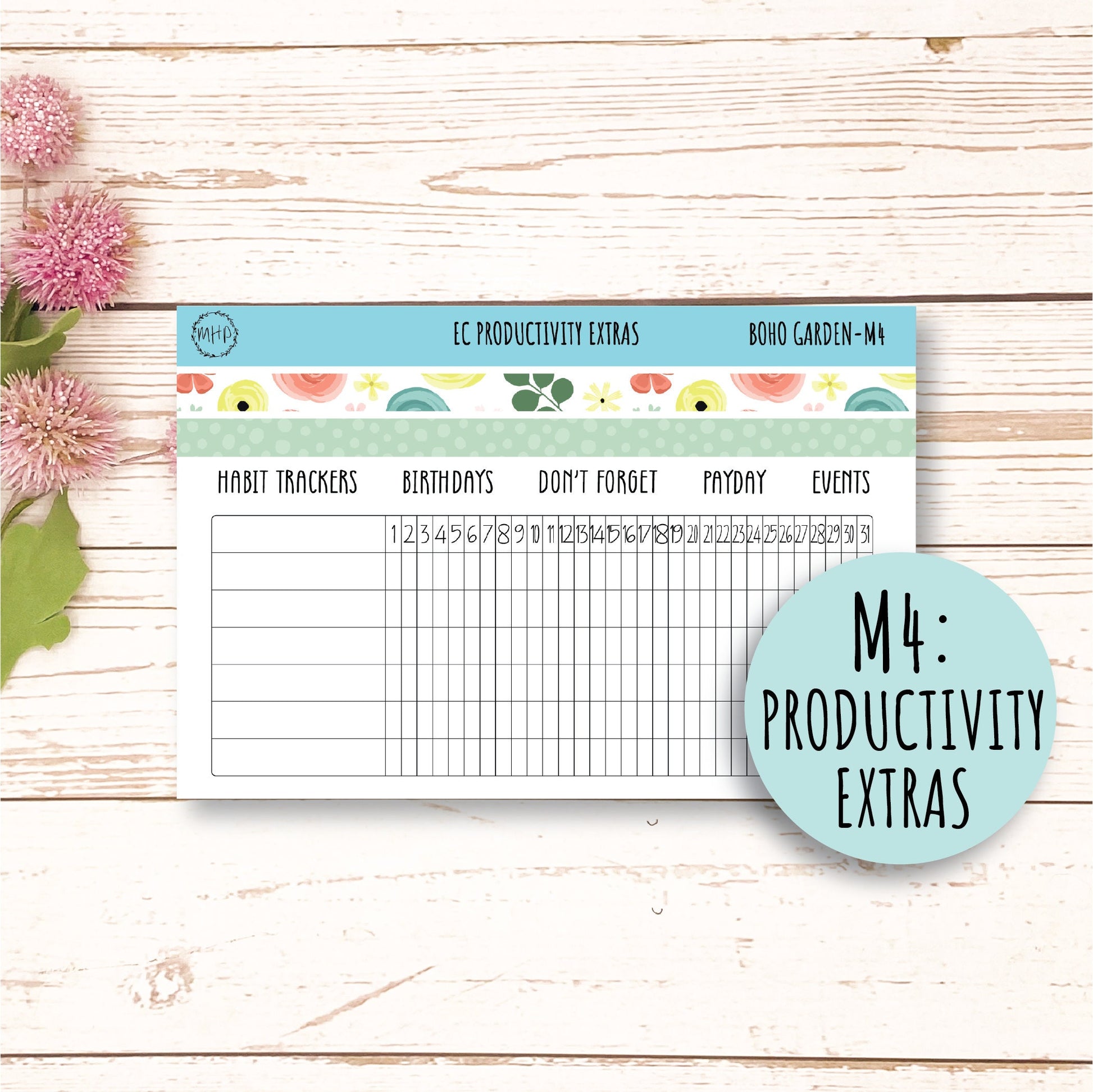 MAY Monthly Kit Stickers for 7x9 Planners "Boho Garden" || BG-M