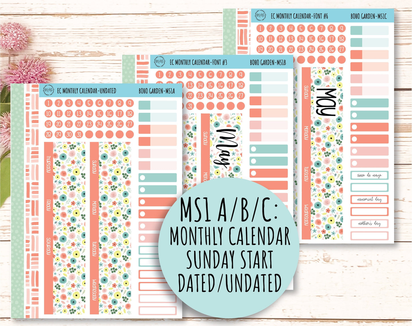 MAY Monthly Kit Stickers for 7x9 Planners "Boho Garden" || BG-M