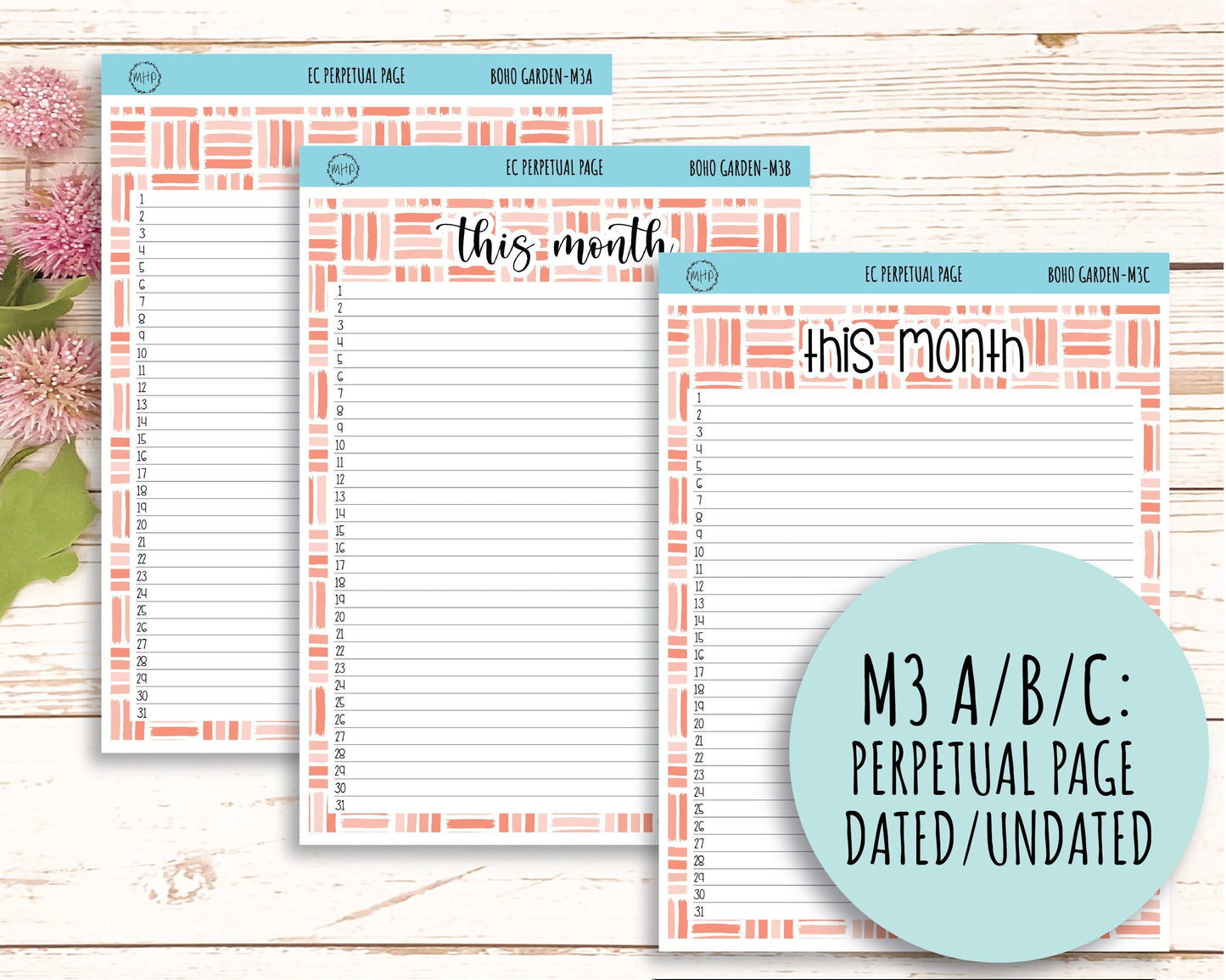 MAY Monthly Kit Stickers for 7x9 Planners "Boho Garden" || BG-M