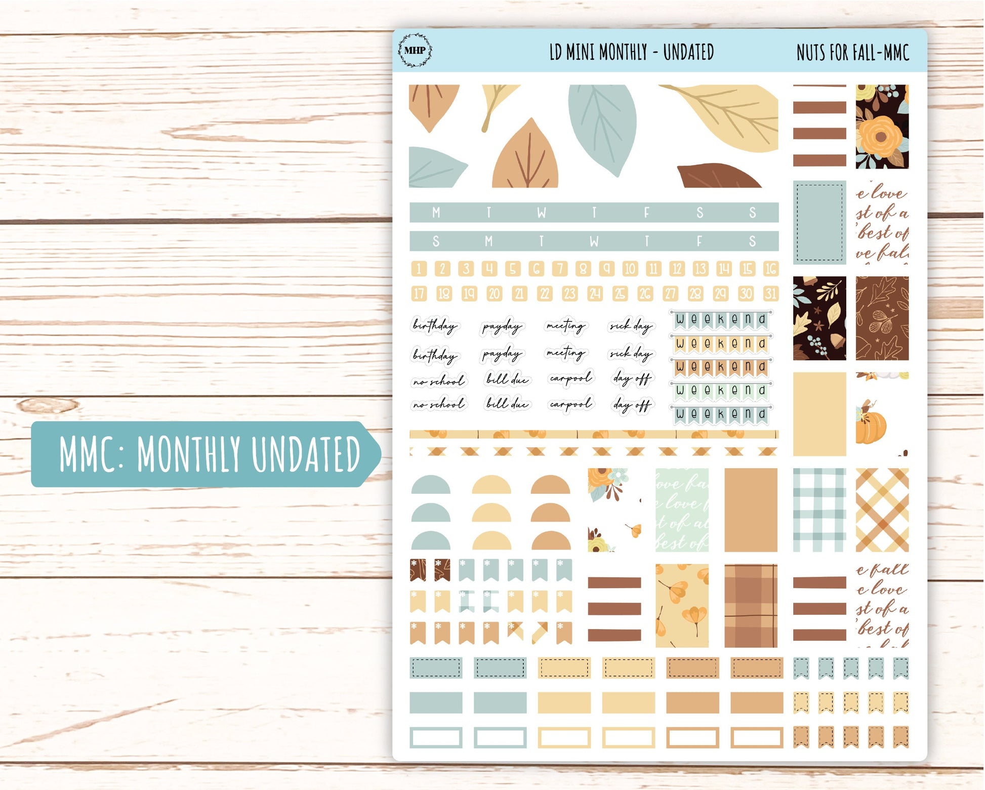 October Stickers for MINI Laurel Denise Planners "Nuts for Fall" || MNF