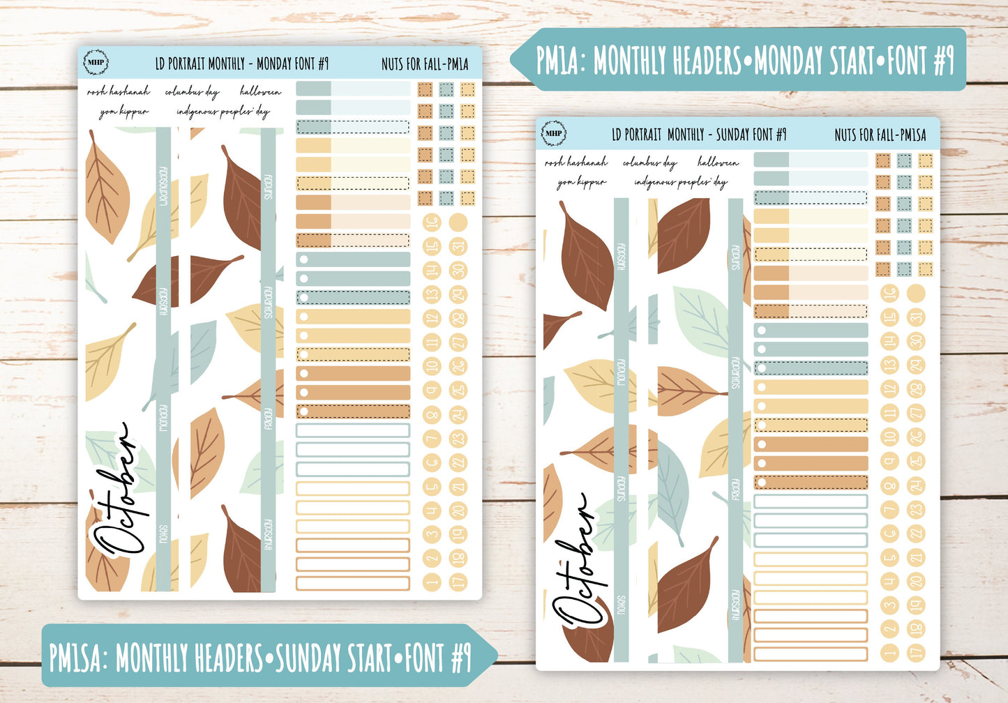 OCTOBER Stickers for Laurel Denise Portrait Planners. "Nuts for Fall" || PNF