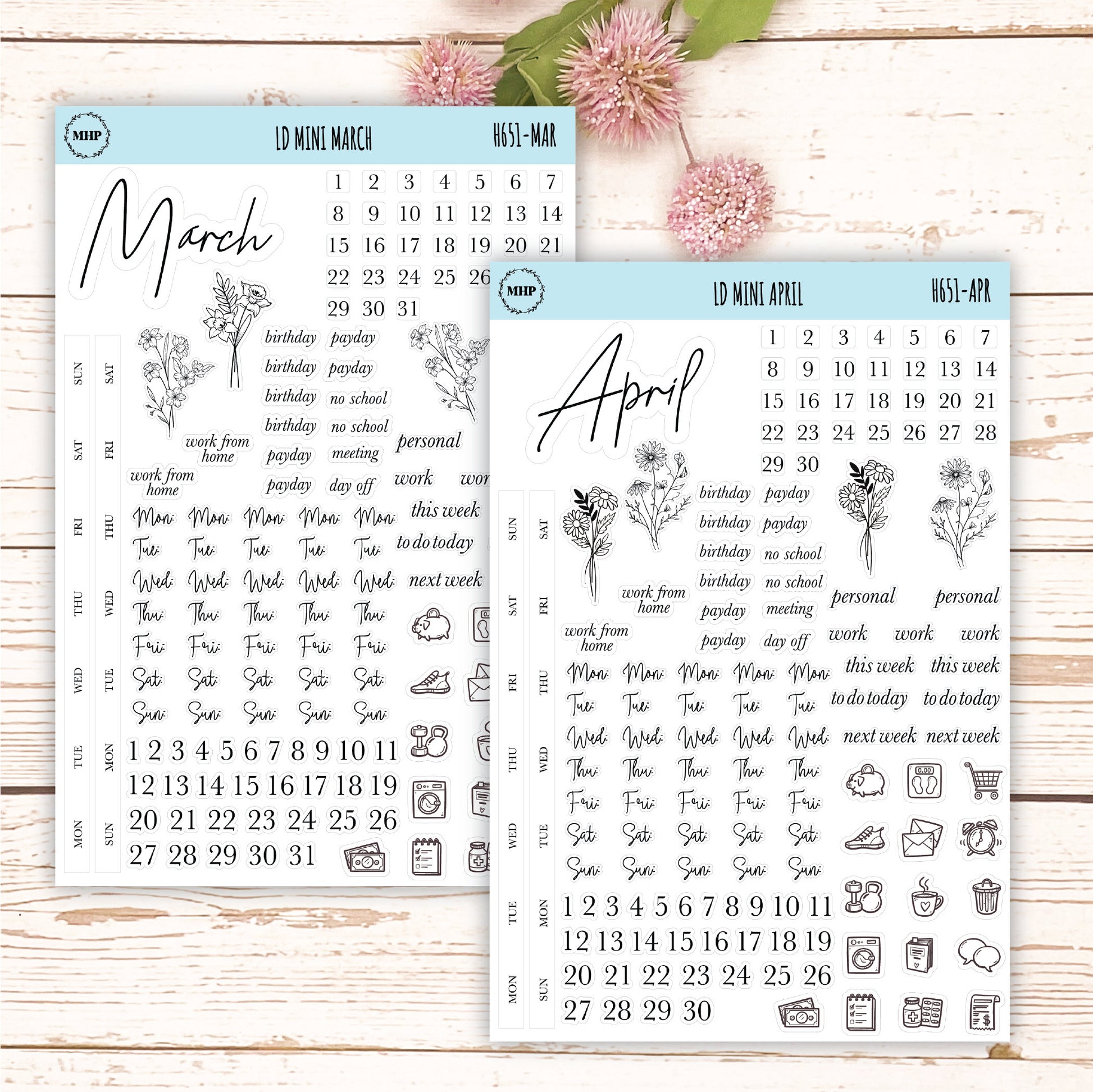 Minimalist Stickers for Laurel Denise Mini Planners. || H651