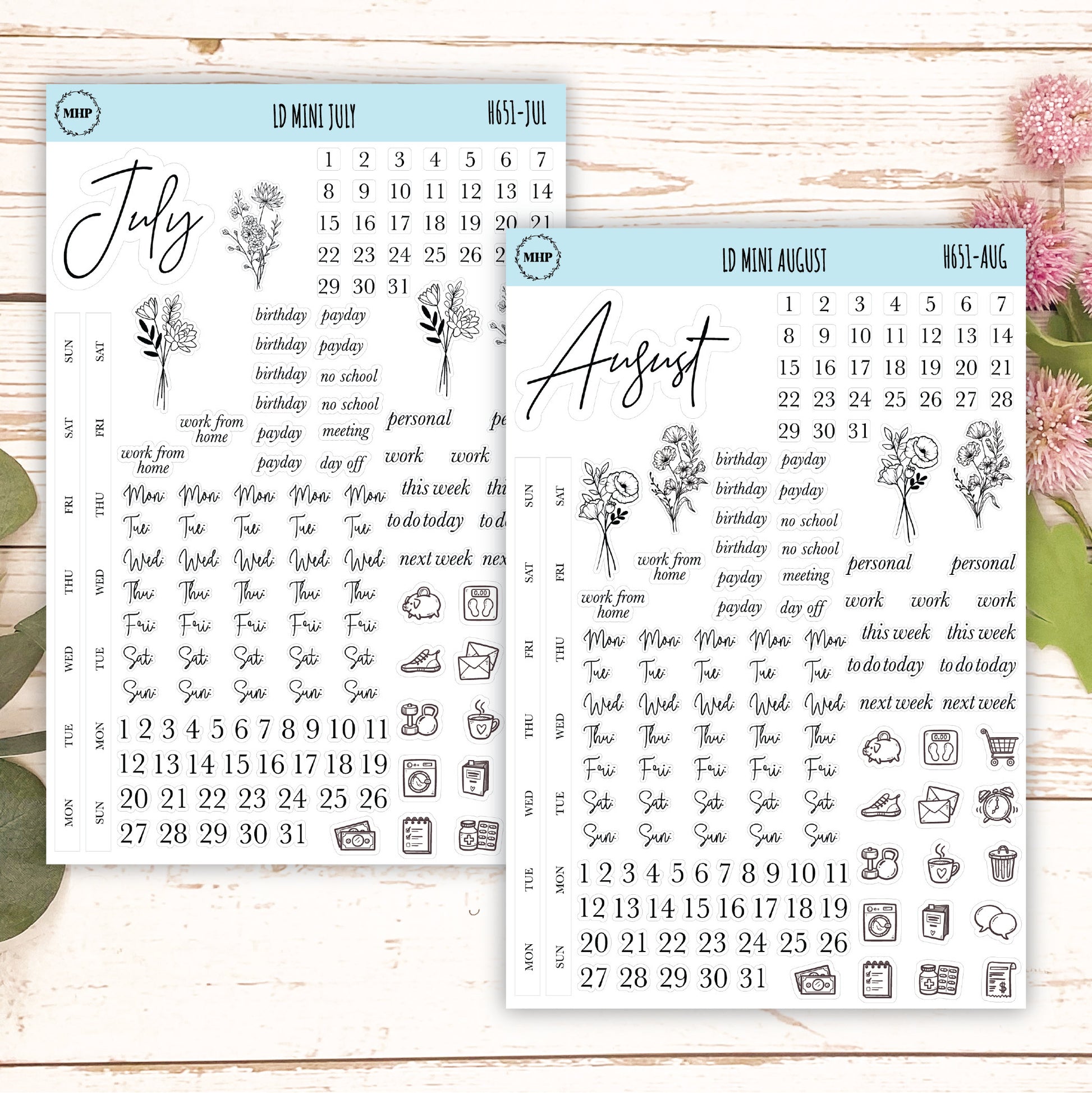 Minimalist Stickers for Laurel Denise Mini Planners. || H651