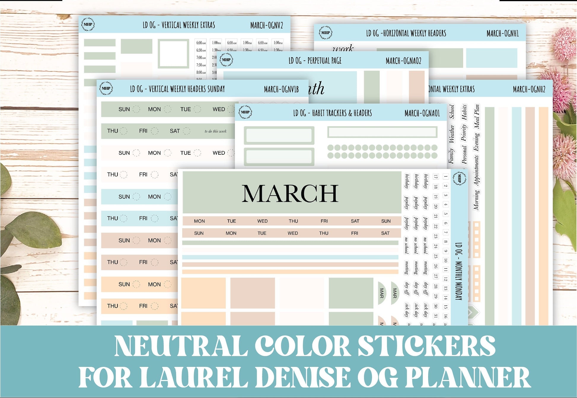 Neutral Color Stickers for OG Laurel Denise Planners. MARCH || OGNMAR