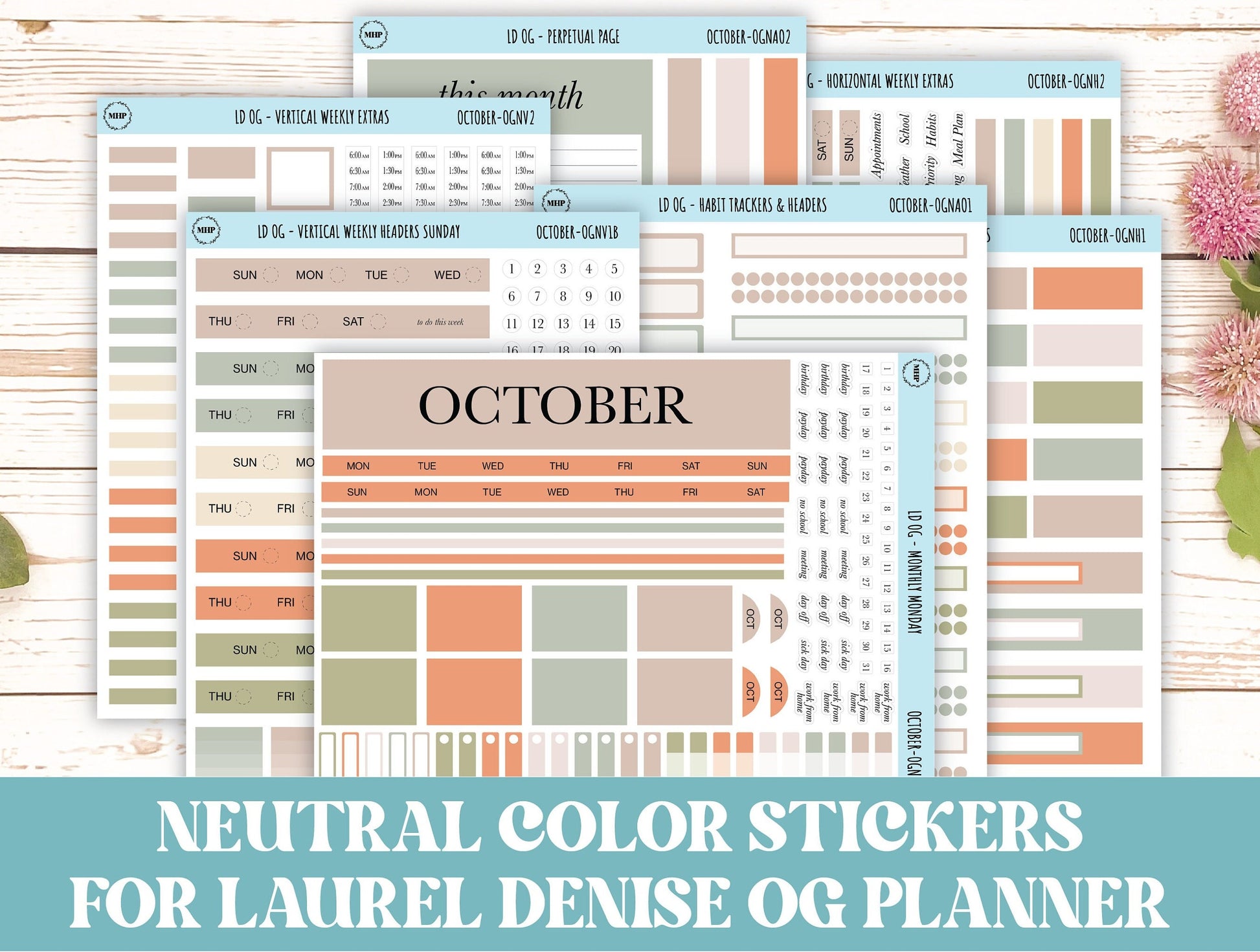 Neutral Color Stickers for OG Laurel Denise Planners. OCTOBER || OGNOCT