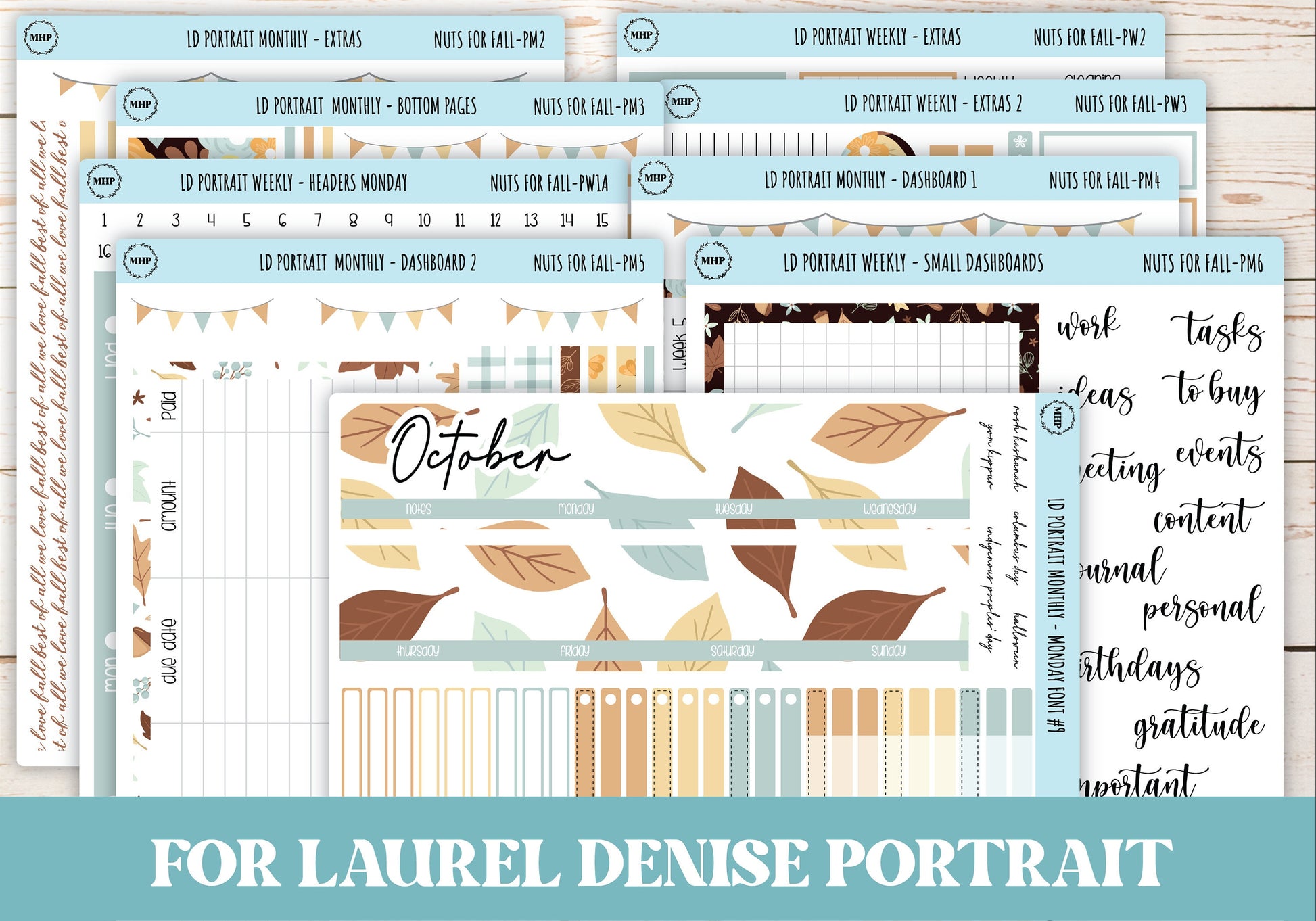 OCTOBER Stickers for Laurel Denise Portrait Planners. "Nuts for Fall" || PNF