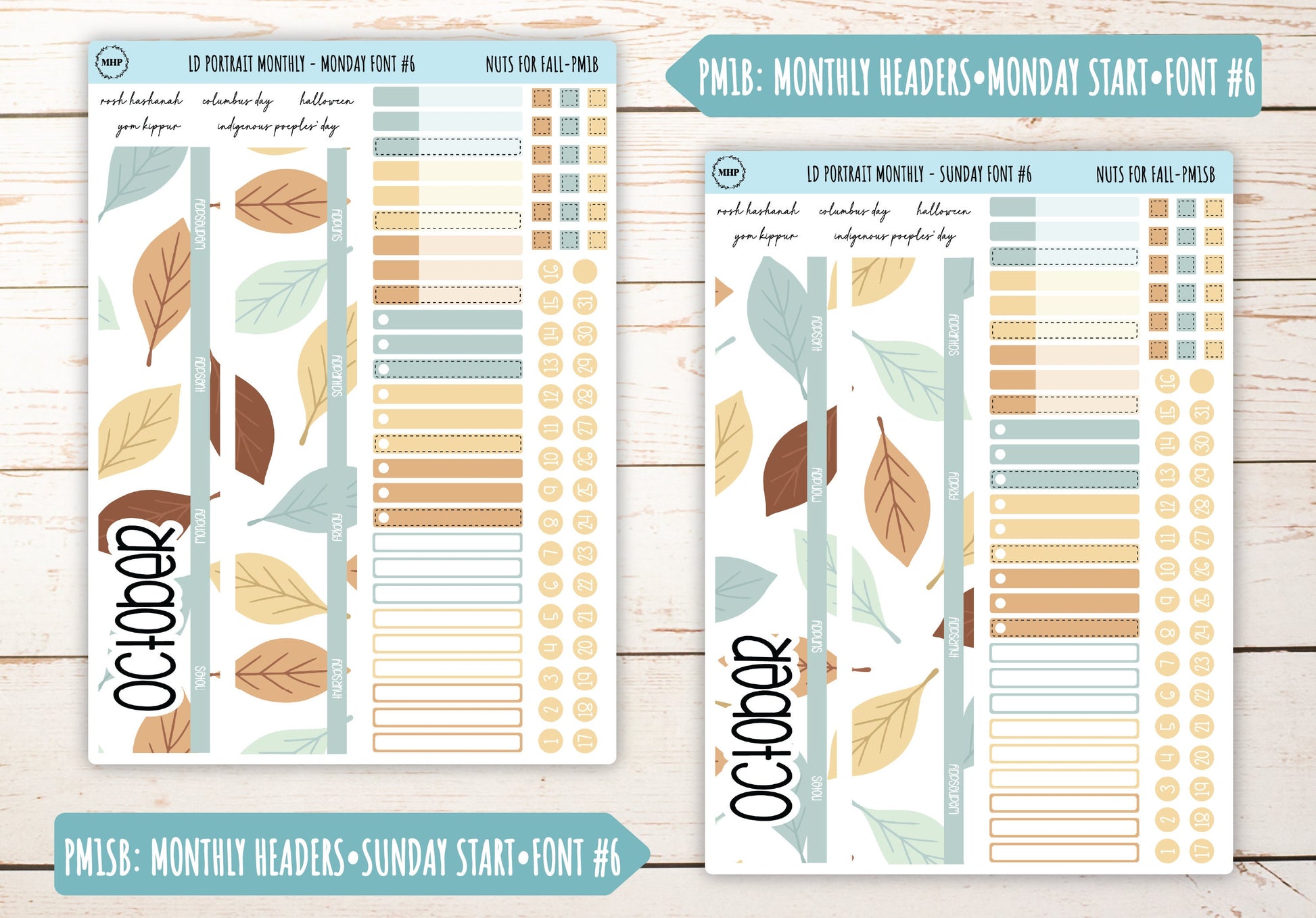 OCTOBER Stickers for Laurel Denise Portrait Planners. "Nuts for Fall" || PNF