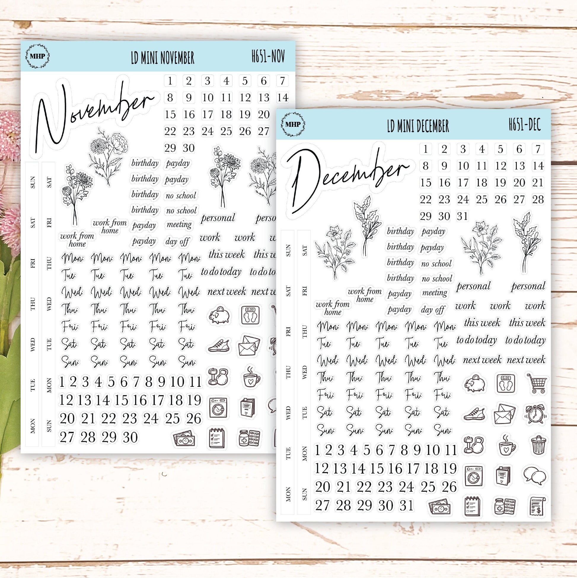 Minimalist Stickers for Laurel Denise Mini Planners. || H651