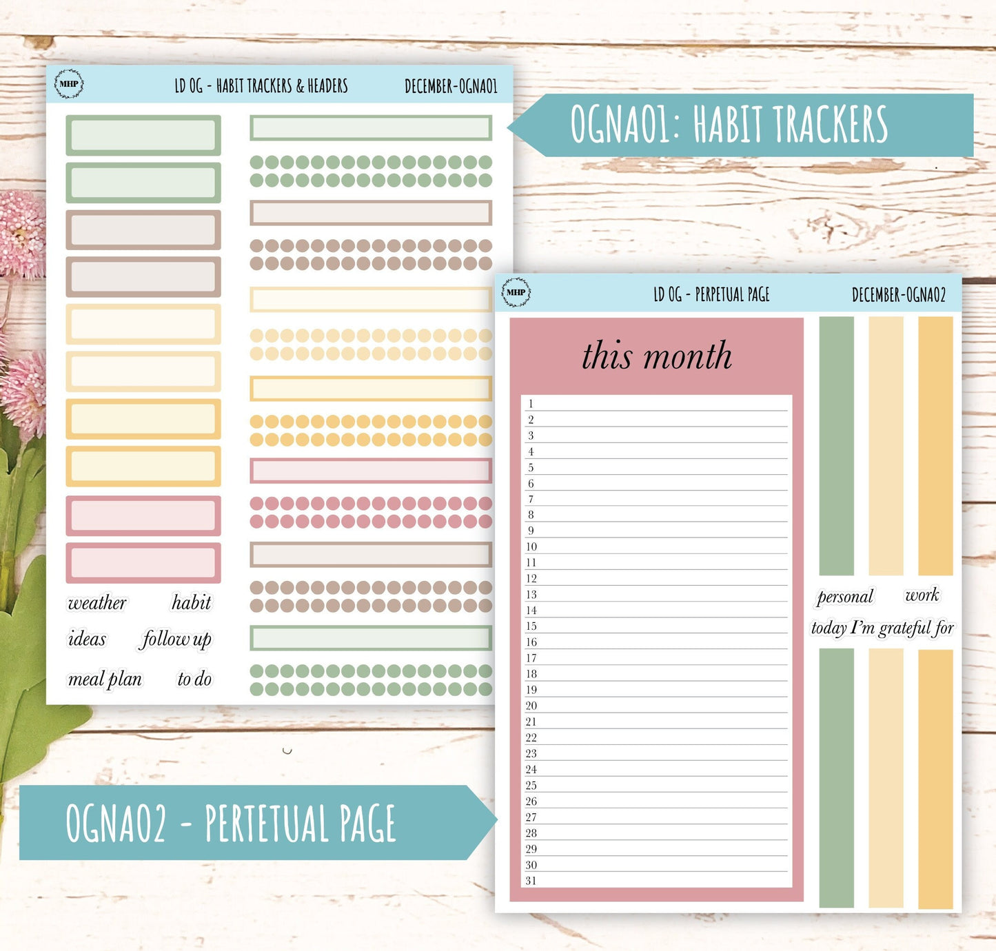 Neutral Color Stickers for OG Laurel Denise Planners. DECEMBER || OGNDEC