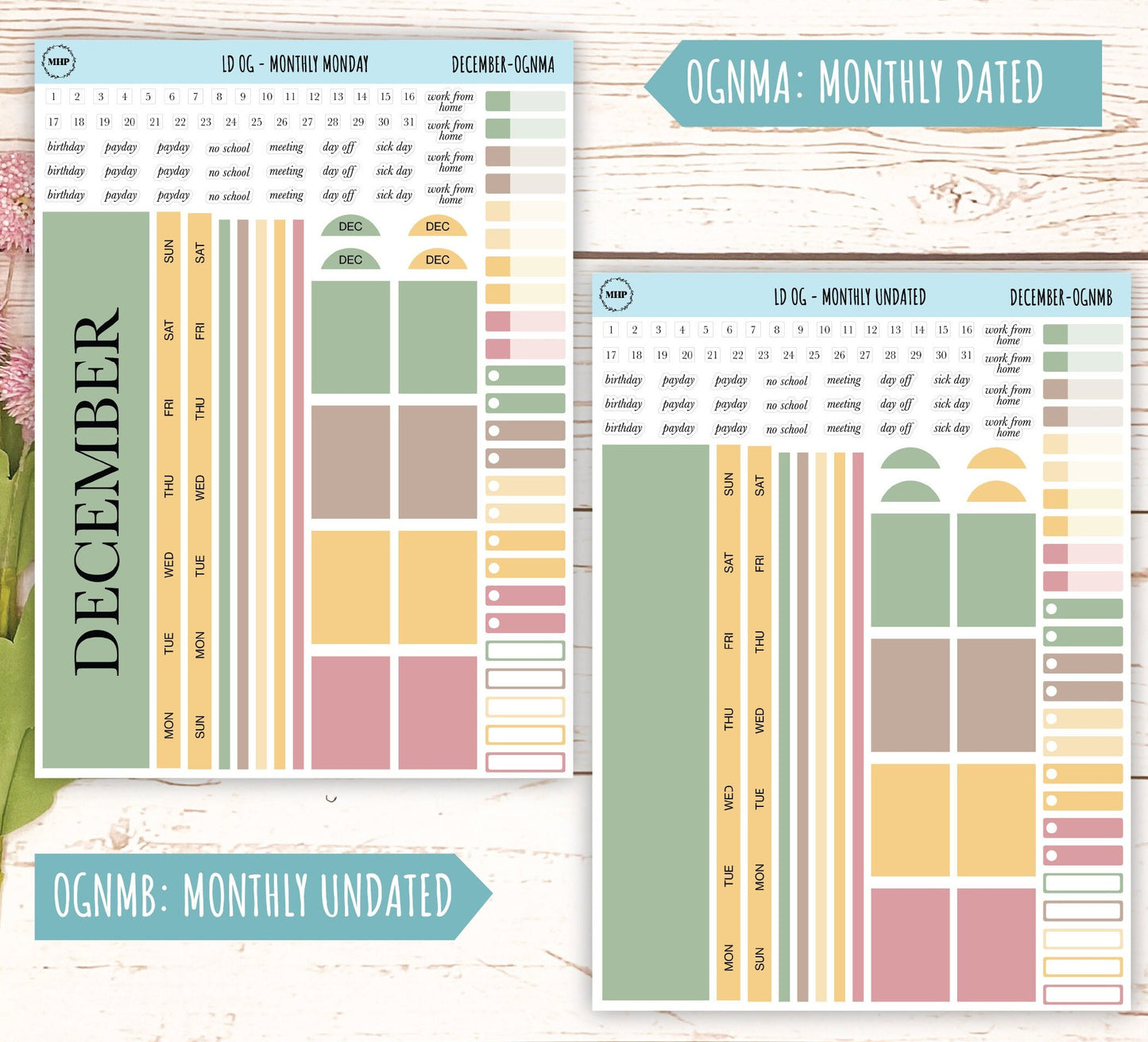 Neutral Color Stickers for OG Laurel Denise Planners. DECEMBER || OGNDEC