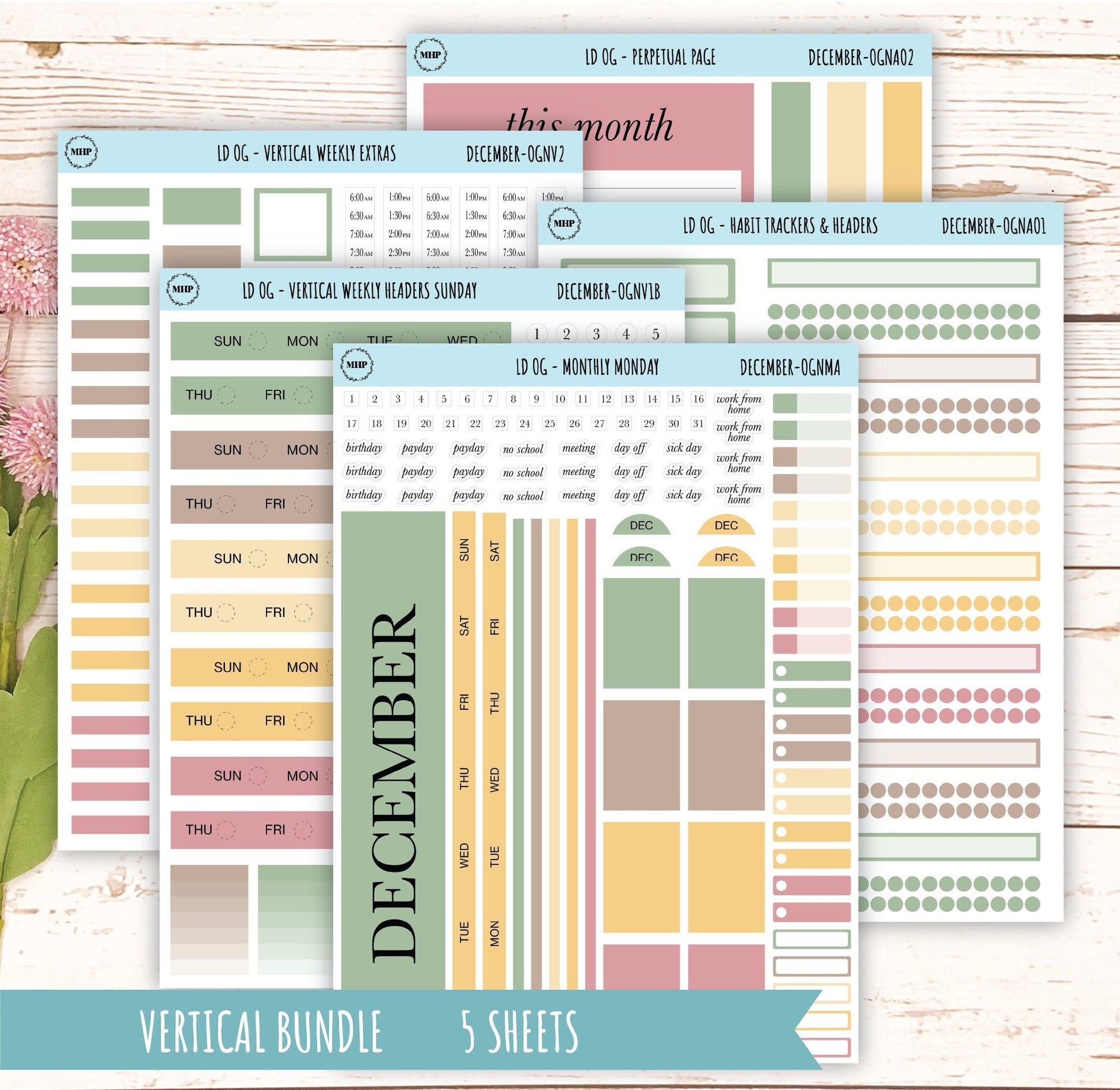 Neutral Color Stickers for OG Laurel Denise Planners. DECEMBER || OGNDEC