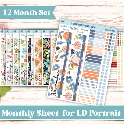 12 Monthly Sheet Set for Laurel Denise PORTRAIT Planner || LD407