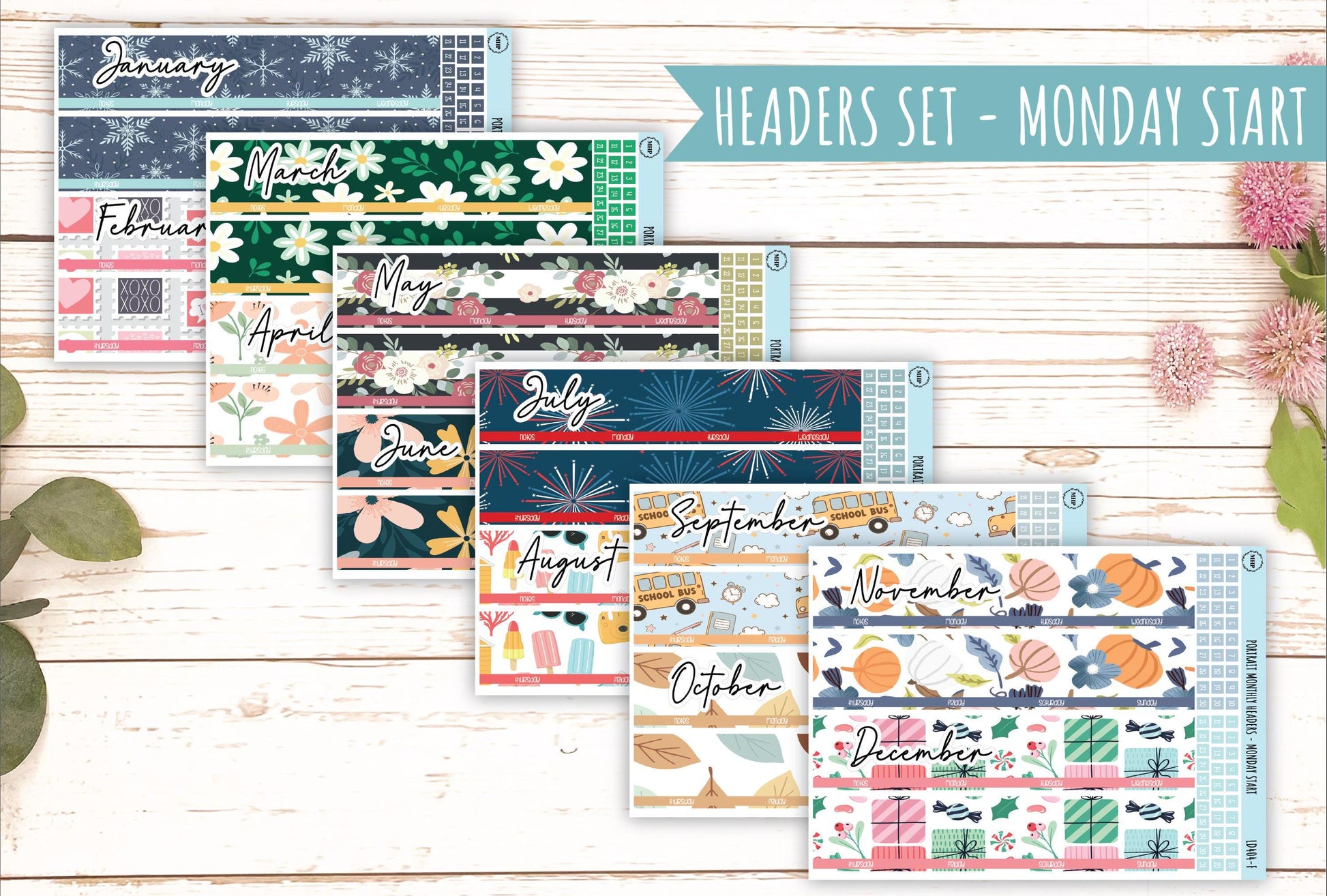 Monthly Headers Set for Laurel Denise PORTRAIT Planner || LD404 & LD405