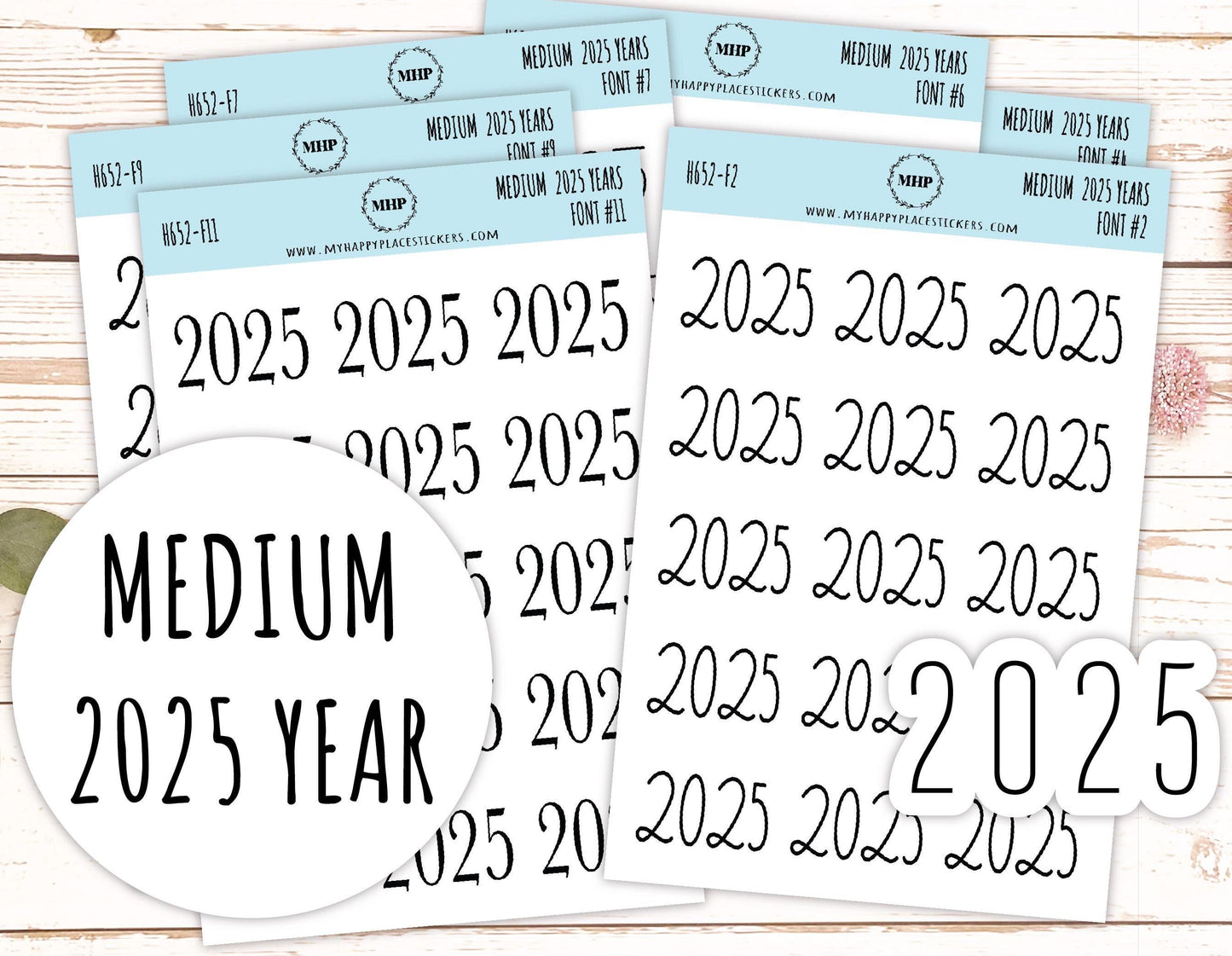 2025 Medium Year Stickers for Planners. || H652