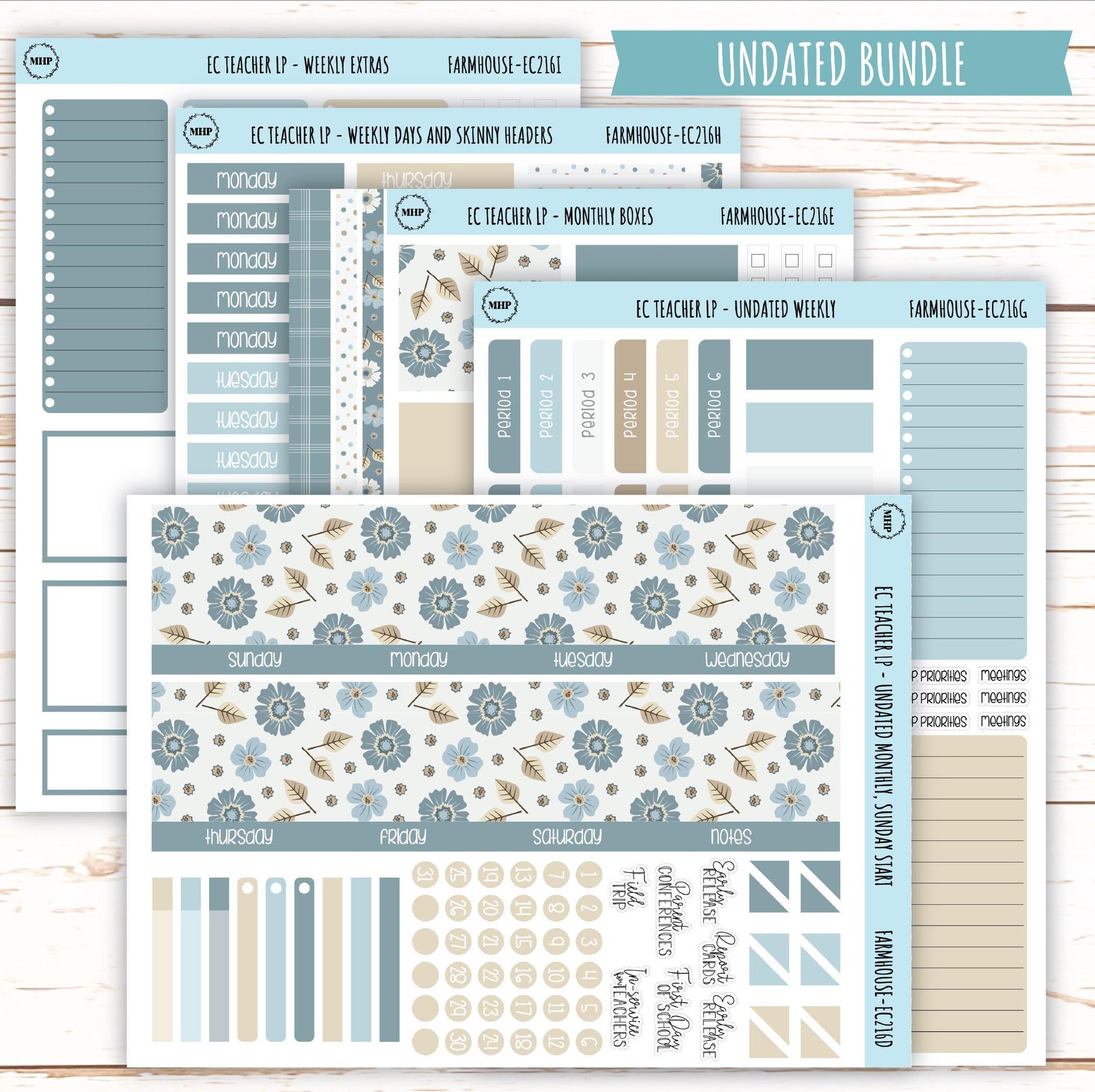 SEPTEMBER Stickers for EC Teacher Lesson Planner. "Farmhouse" || EC216FH