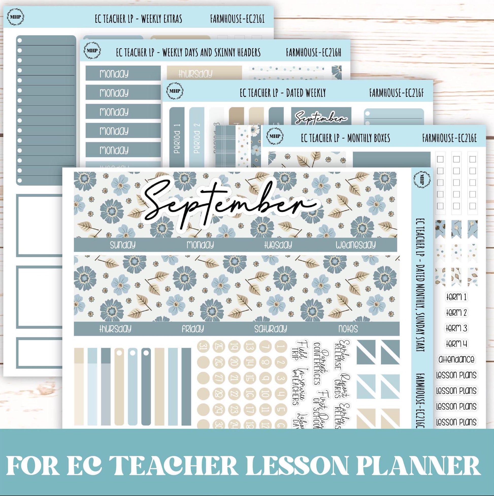 SEPTEMBER Stickers for EC Teacher Lesson Planner. "Farmhouse" || EC216FH