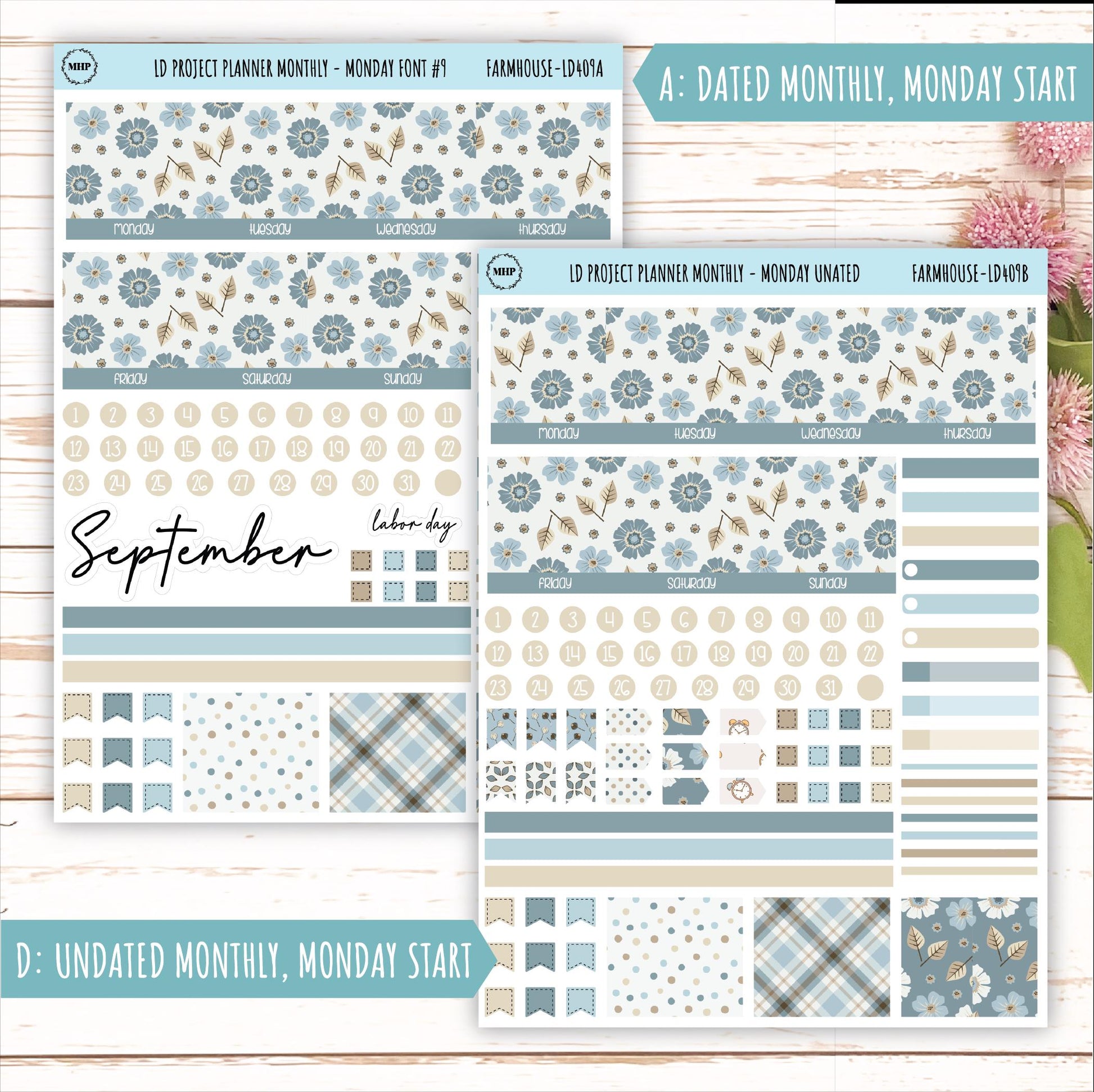 SEPTEMBER Stickers for LD Project Planner "Farmhouse" || LD409FH