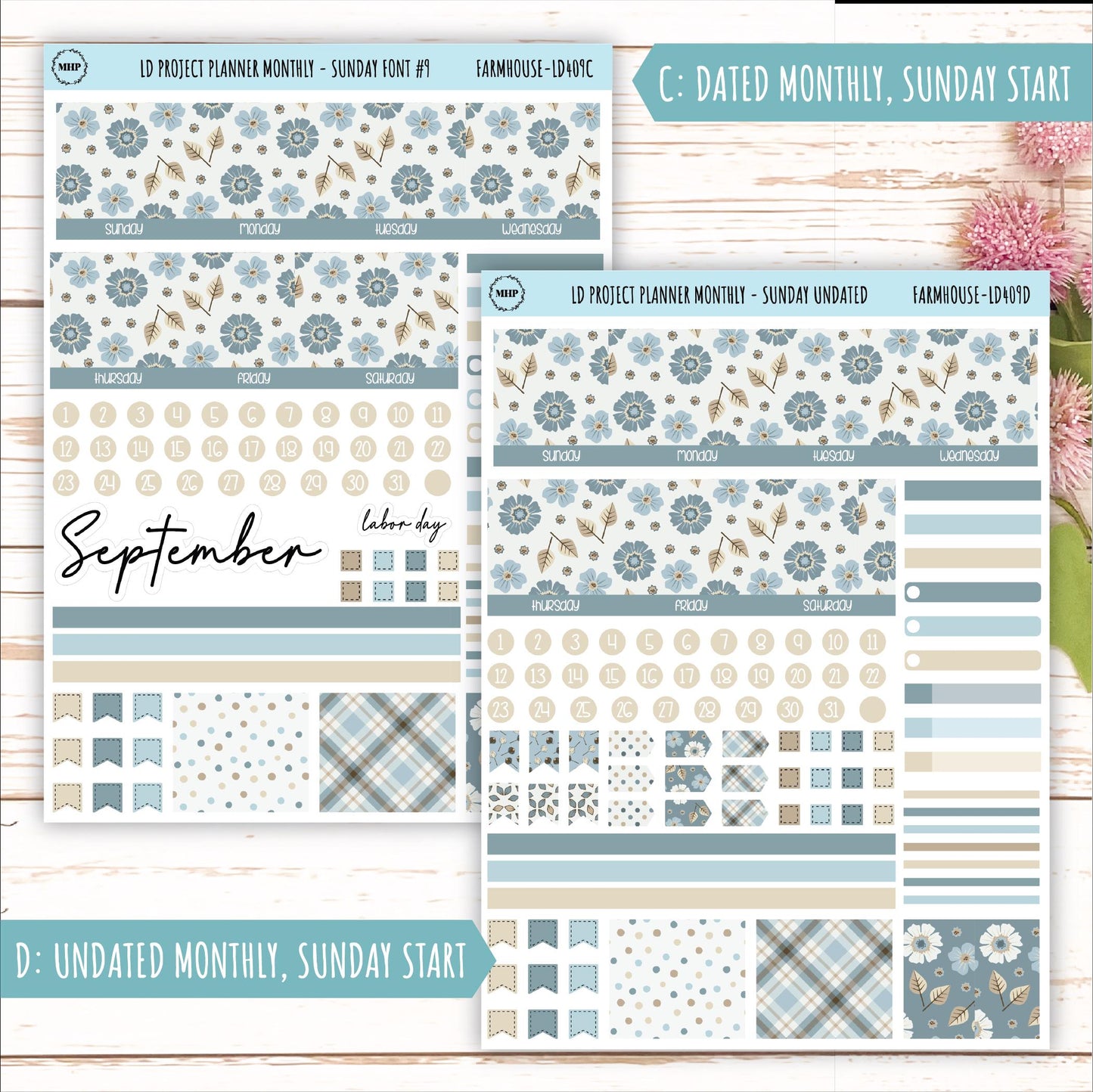 SEPTEMBER Stickers for LD Project Planner "Farmhouse" || LD409FH