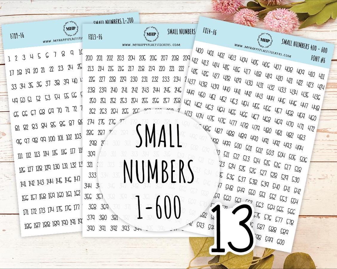 Small Number Stickers 1 - 600. Planner Stickers || F813