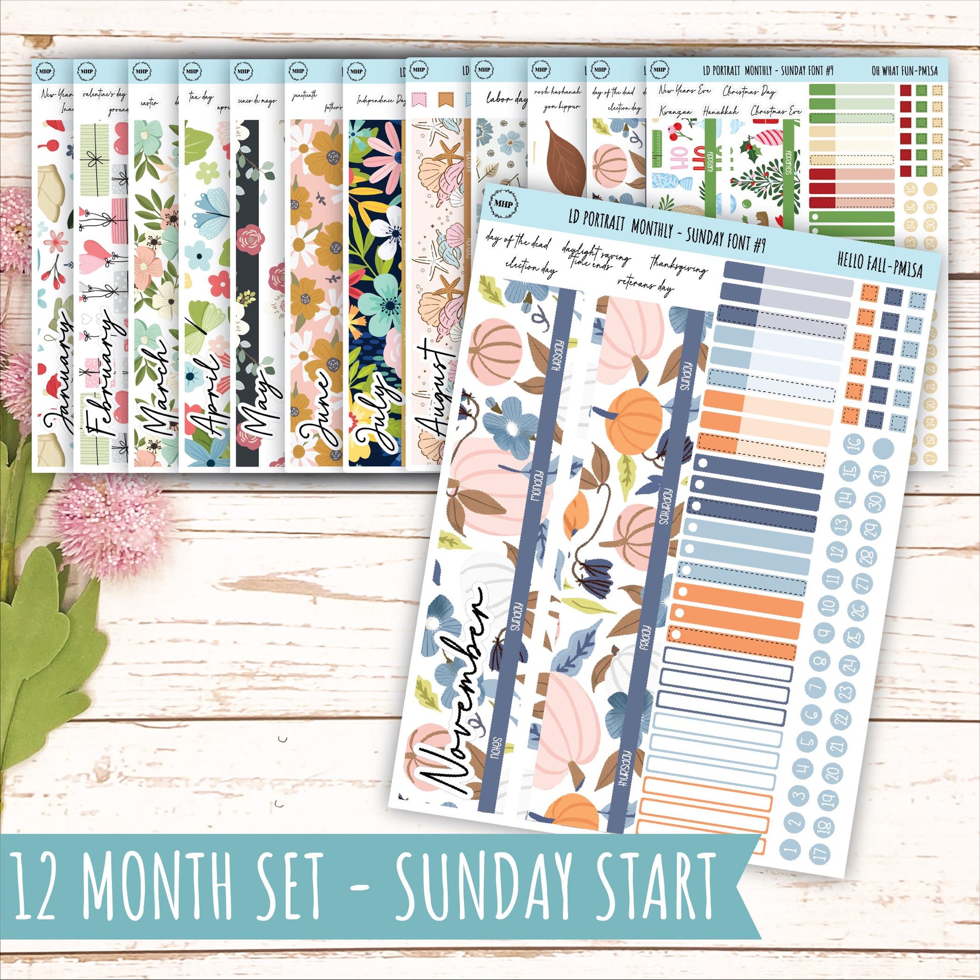 12 Monthly Sheet Set for Laurel Denise PORTRAIT Planner || LD407