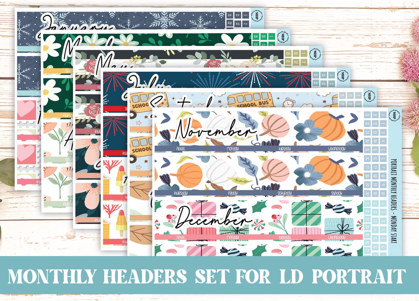 Monthly Headers Set for Laurel Denise PORTRAIT Planner || LD404 & LD405