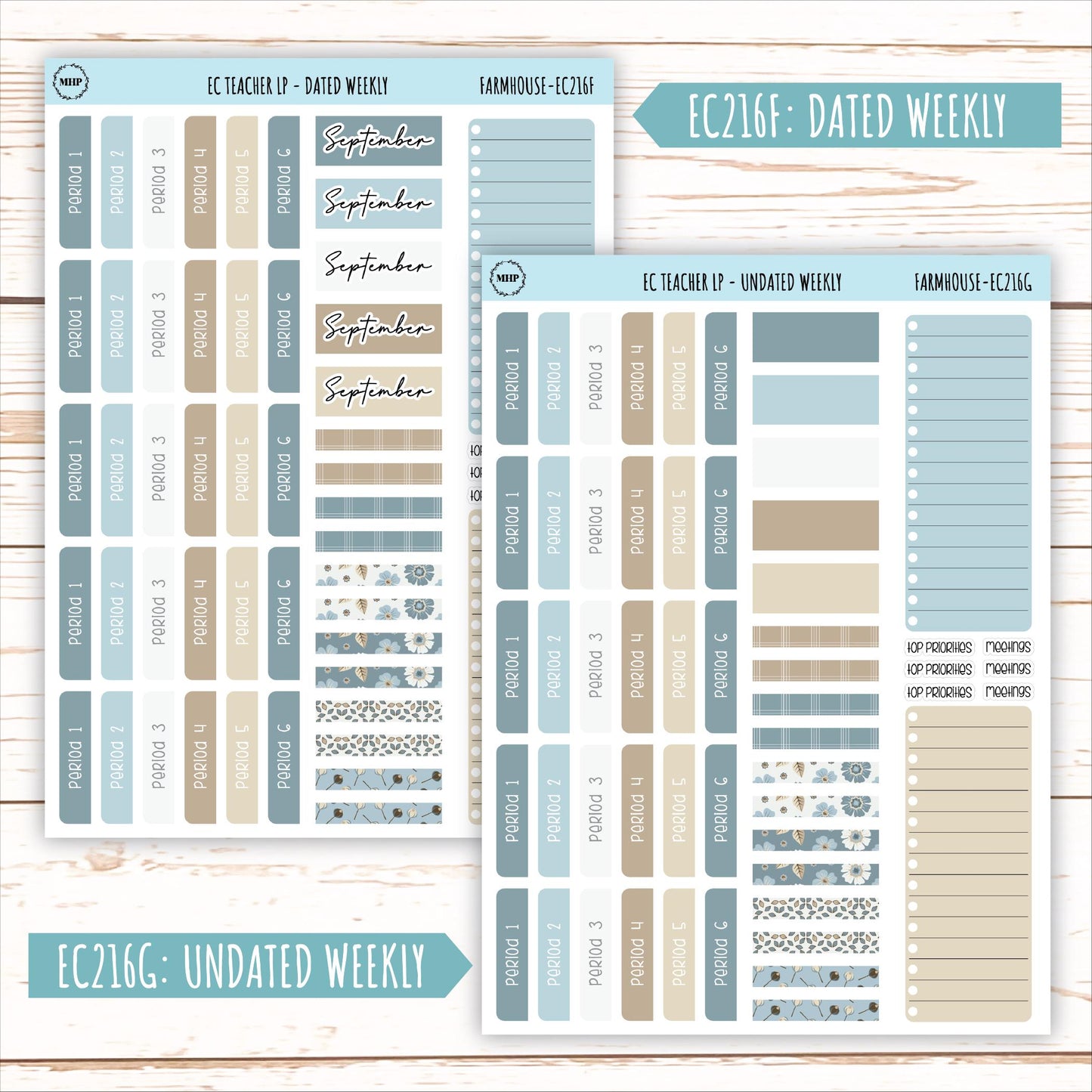 SEPTEMBER Stickers for EC Teacher Lesson Planner. "Farmhouse" || EC216FH