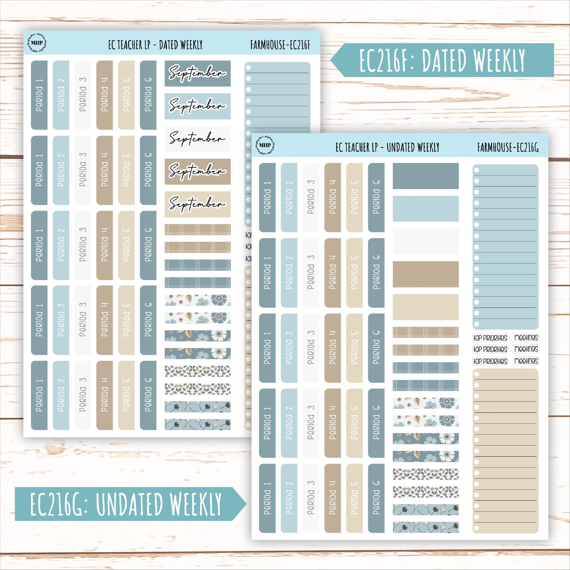 SEPTEMBER Stickers for EC Teacher Lesson Planner. "Farmhouse" || EC216FH