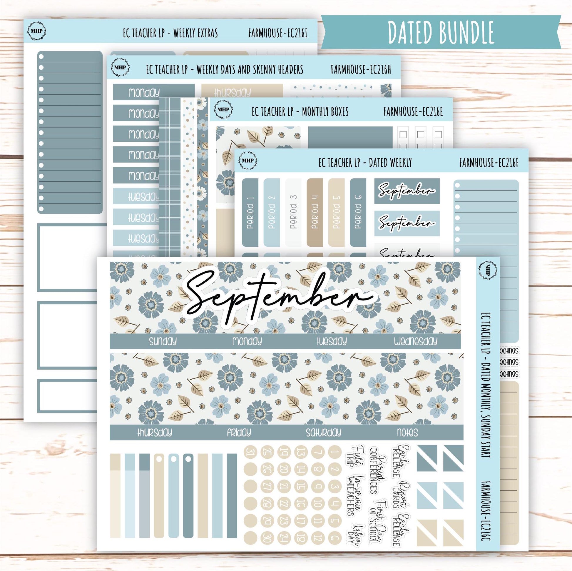 SEPTEMBER Stickers for EC Teacher Lesson Planner. "Farmhouse" || EC216FH