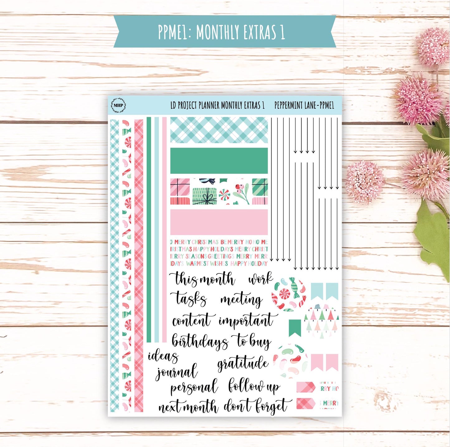 DECEMBER Stickers for LD Project Planner "Peppermint Lane" || PPPL