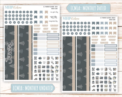 JANUARY 2025 Monthly Kit Stickers for 7x9 Erin Condren Planners. "Winter" || ECMW