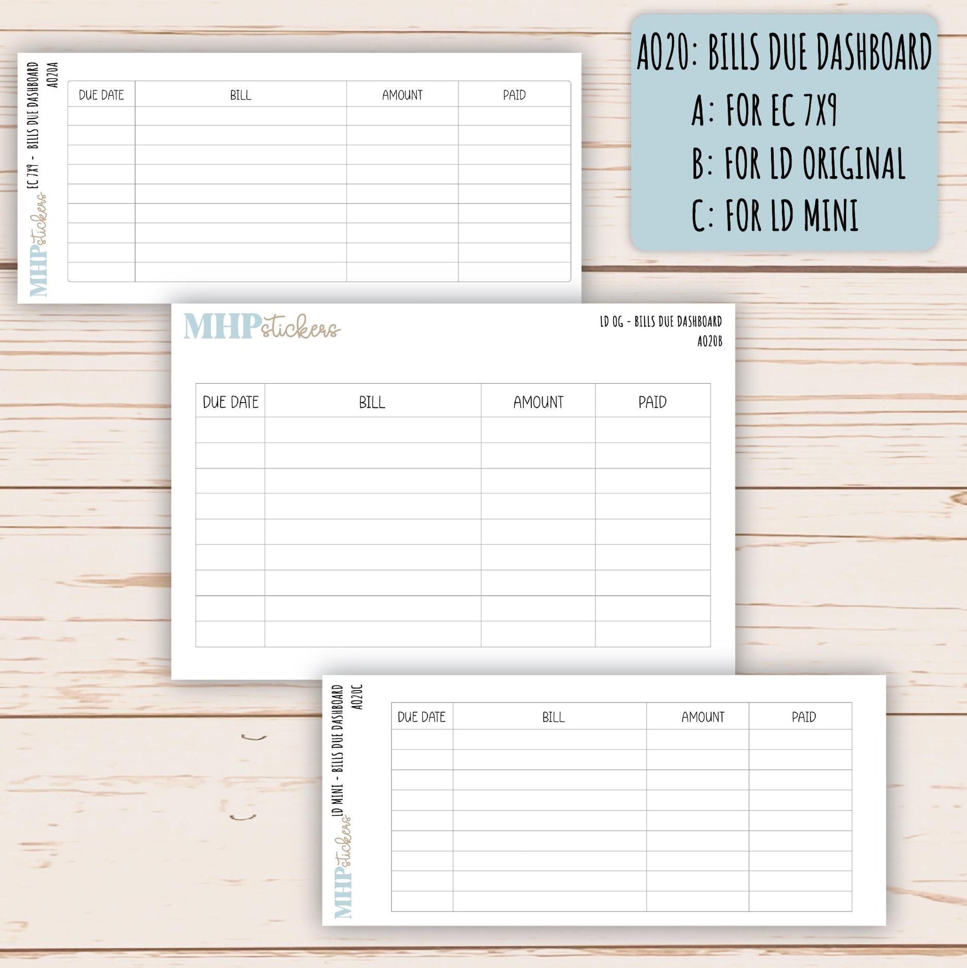 Dashboards for Laurel Denise and Erin Condren Planners || AO-DB