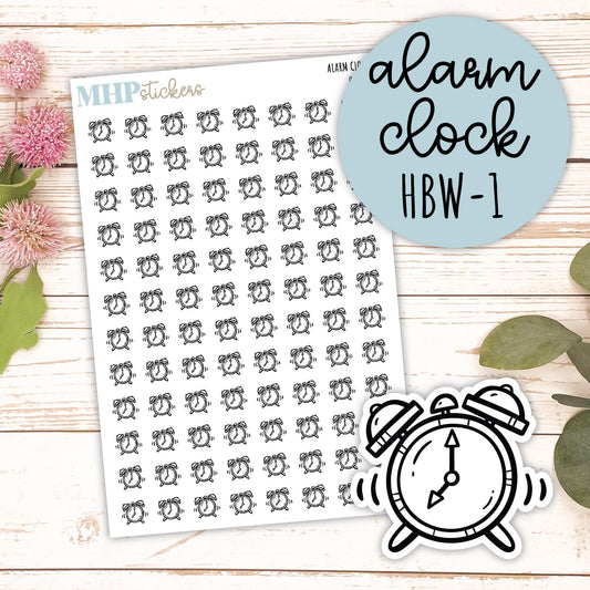 ALARM CLOCK - Black & White Icon. Planner Stickers || HBW-1