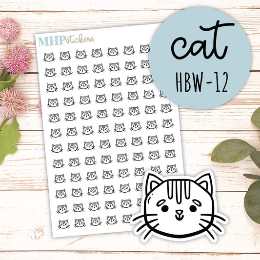 CAT - Black & White Icon. Planner Stickers || HBW-12