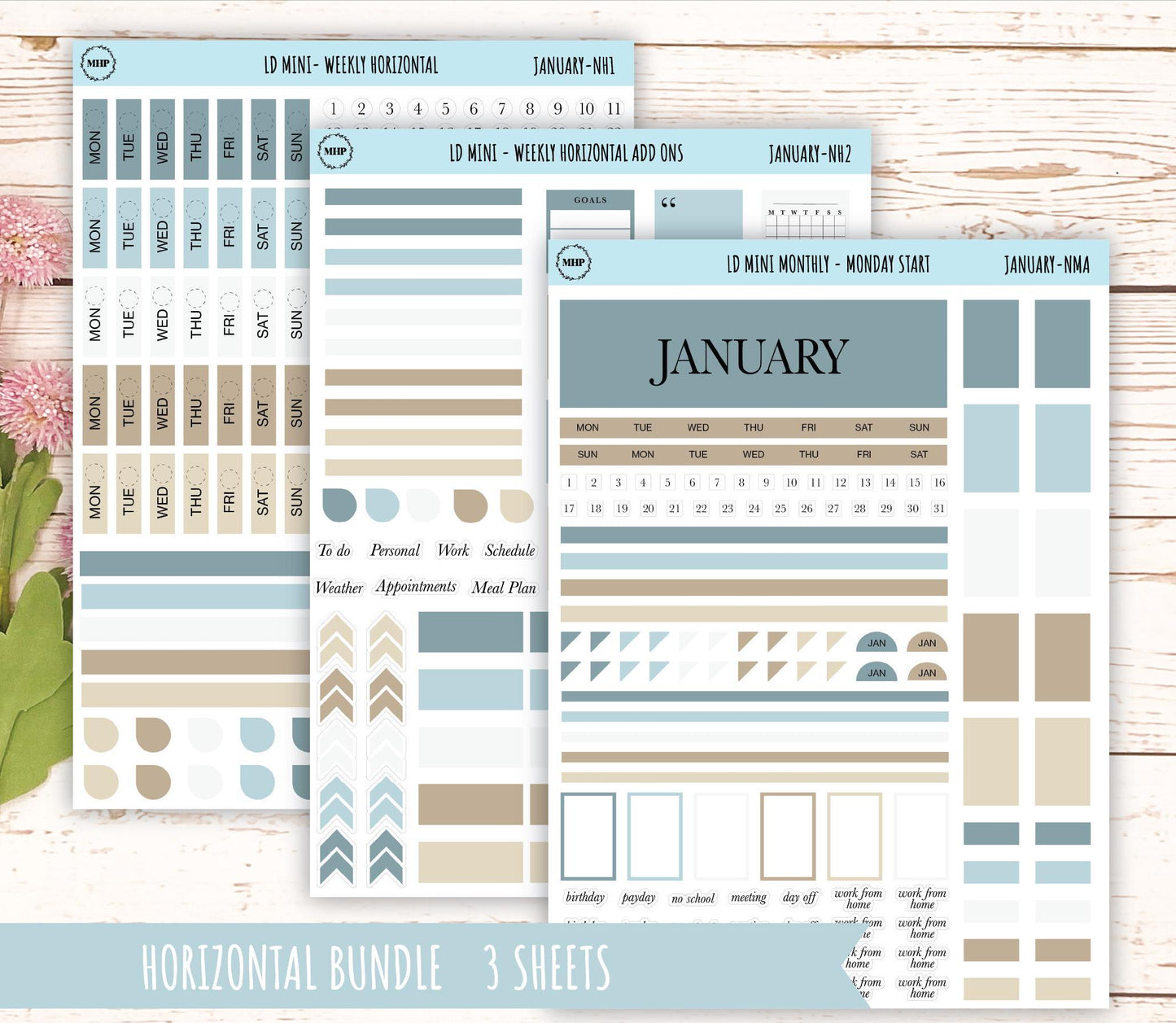 JANUARY Neutral Color Stickers for MINI Laurel Denise Planners || JAN