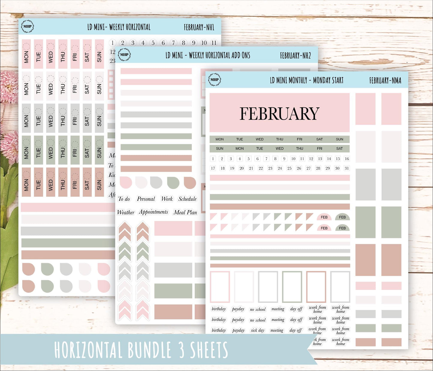 FEBRARY Neutral Color Stickers for MINI Laurel Denise Planners || NFEB